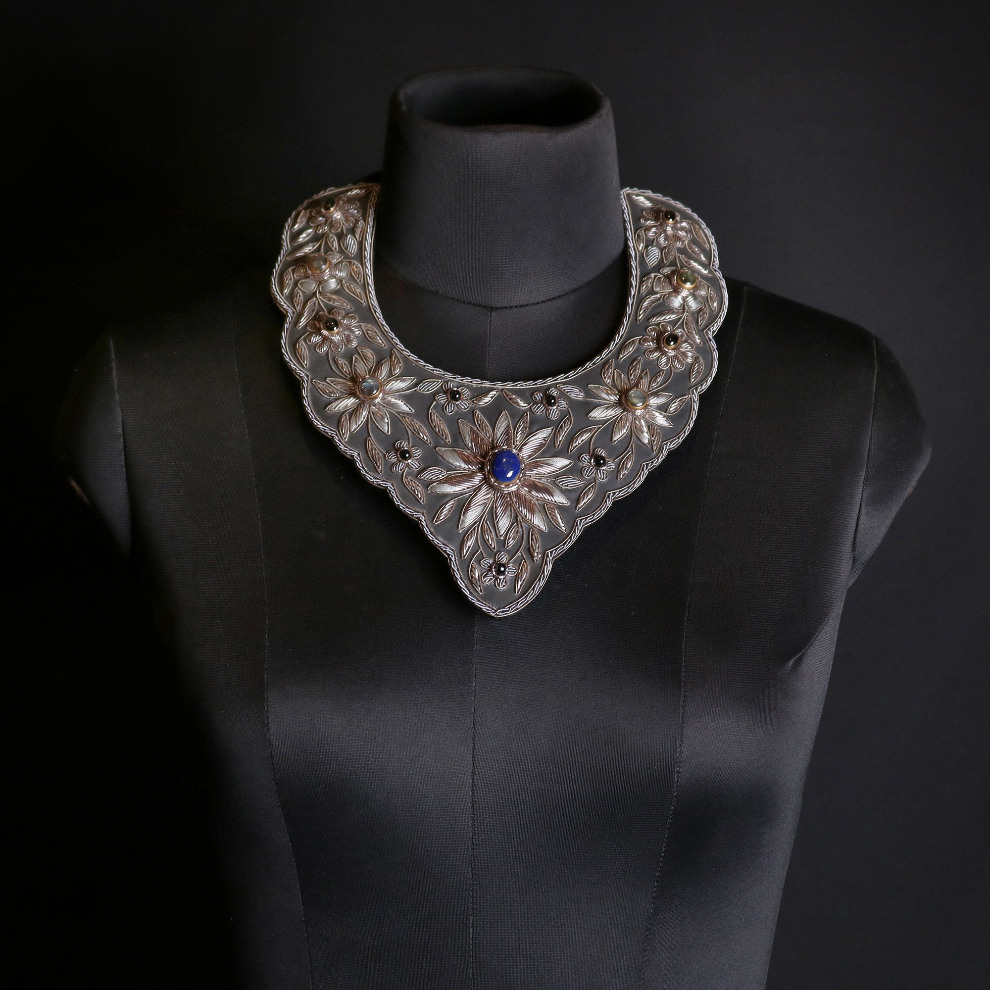 Opulent Flora Statement Necklace — Handcrafted Zardosi Velvet Necklace with Semi-Precious Stones
