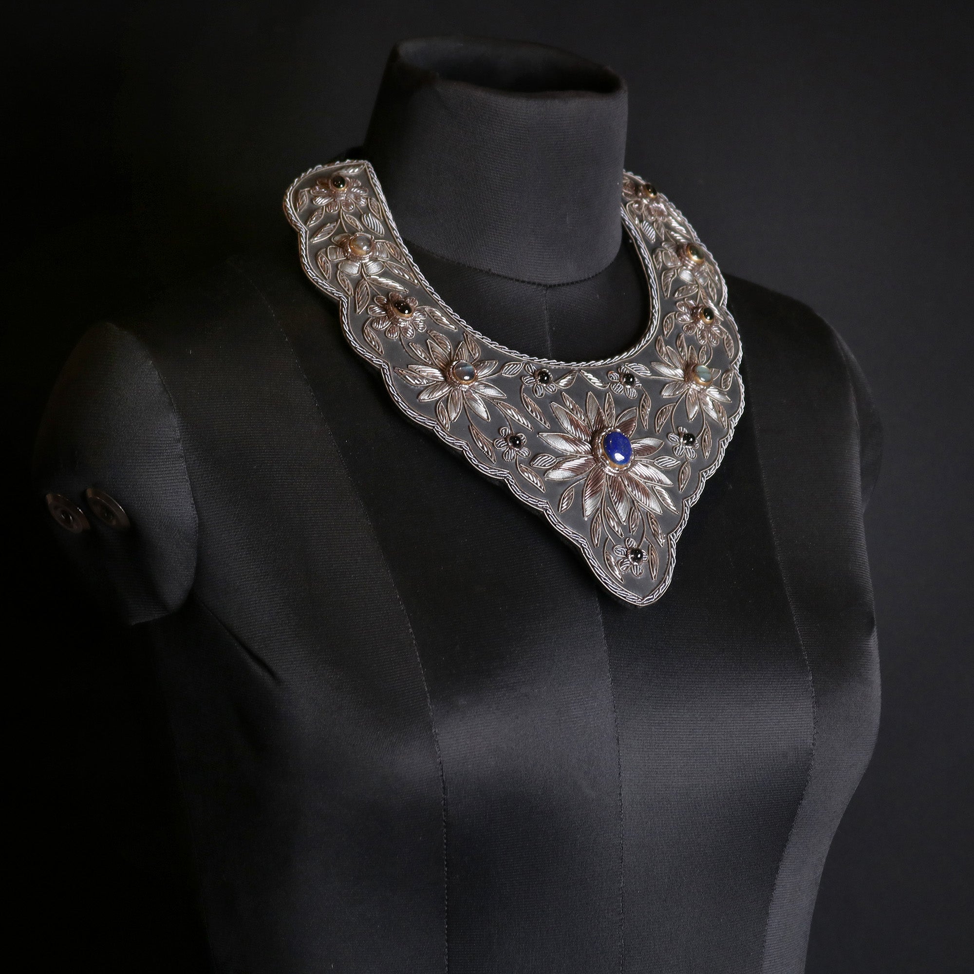 Opulent Flora Statement Necklace — Handcrafted Zardosi Velvet Necklace with Semi-Precious Stones