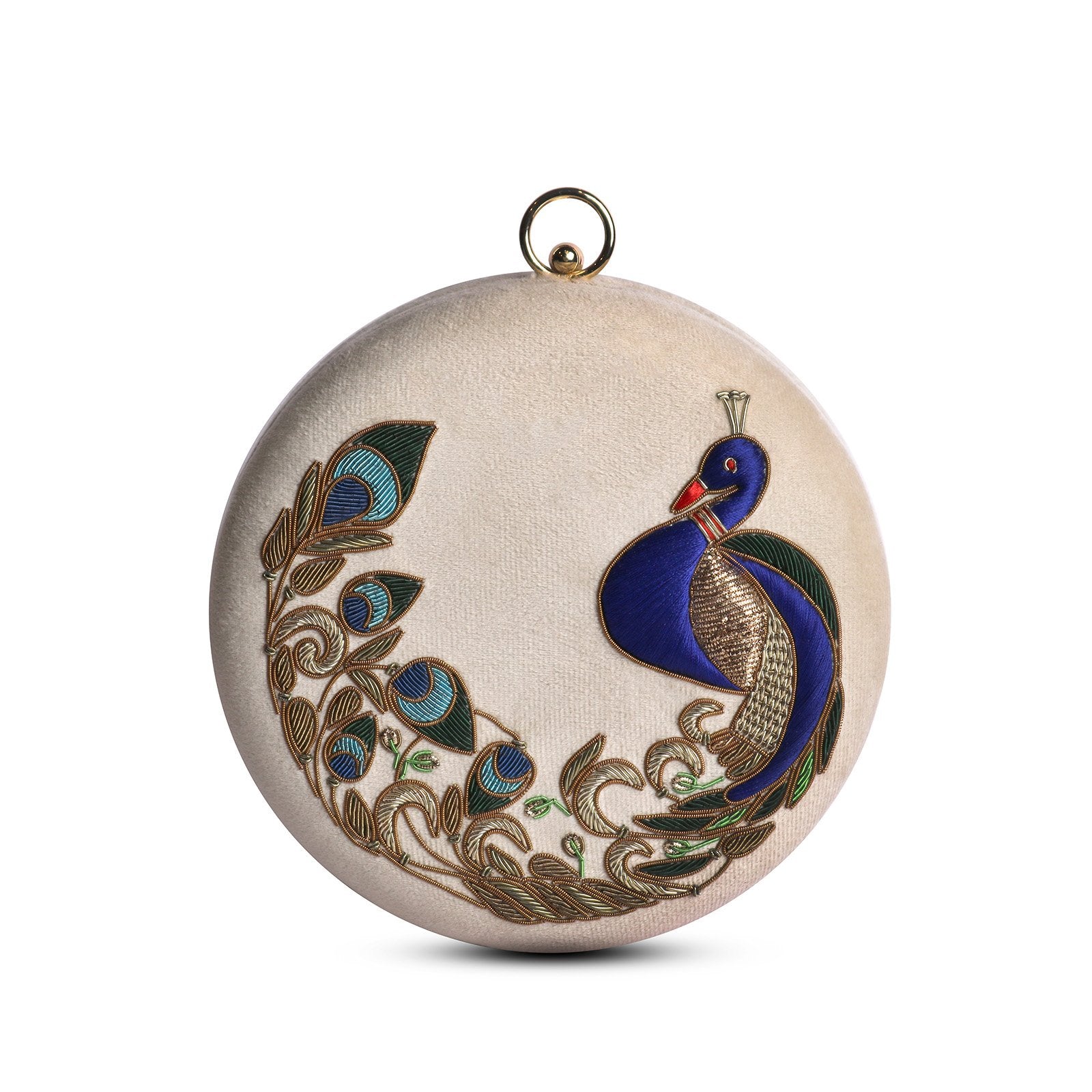 Round Handbag with Peacock Zardosi & Resham Embroidery image 0