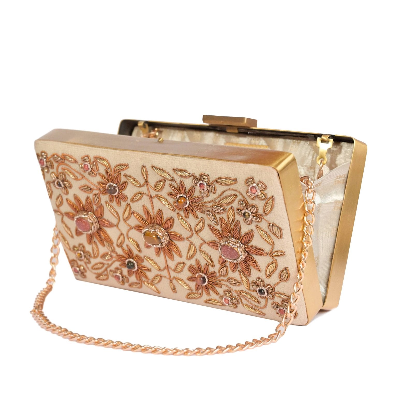 Zarin Gul – Beige Zardosi Velvet Clutch image 4