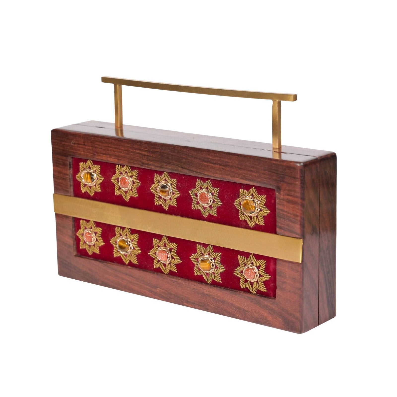 Gulnaar – Maroon Velvet Zardosi Wooden Clutch image 4