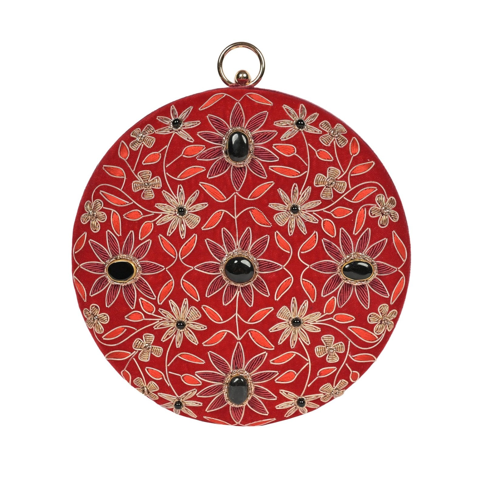 Regal Bloom Round Clutch – Onyx Black Velvet - Red image