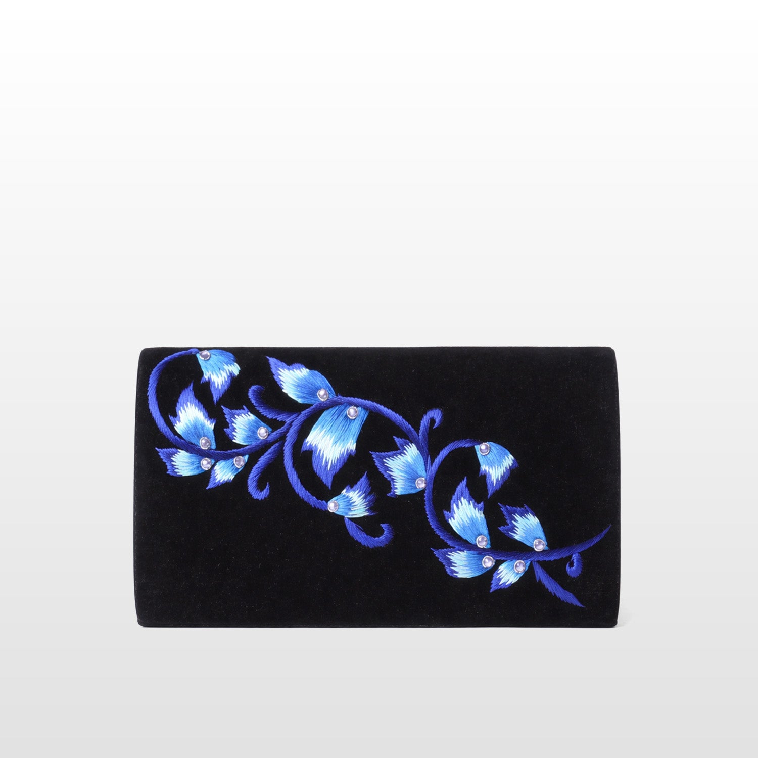 Black Velvet Handmade Crossbody Bag, Embellished with Gemstone Embroidery