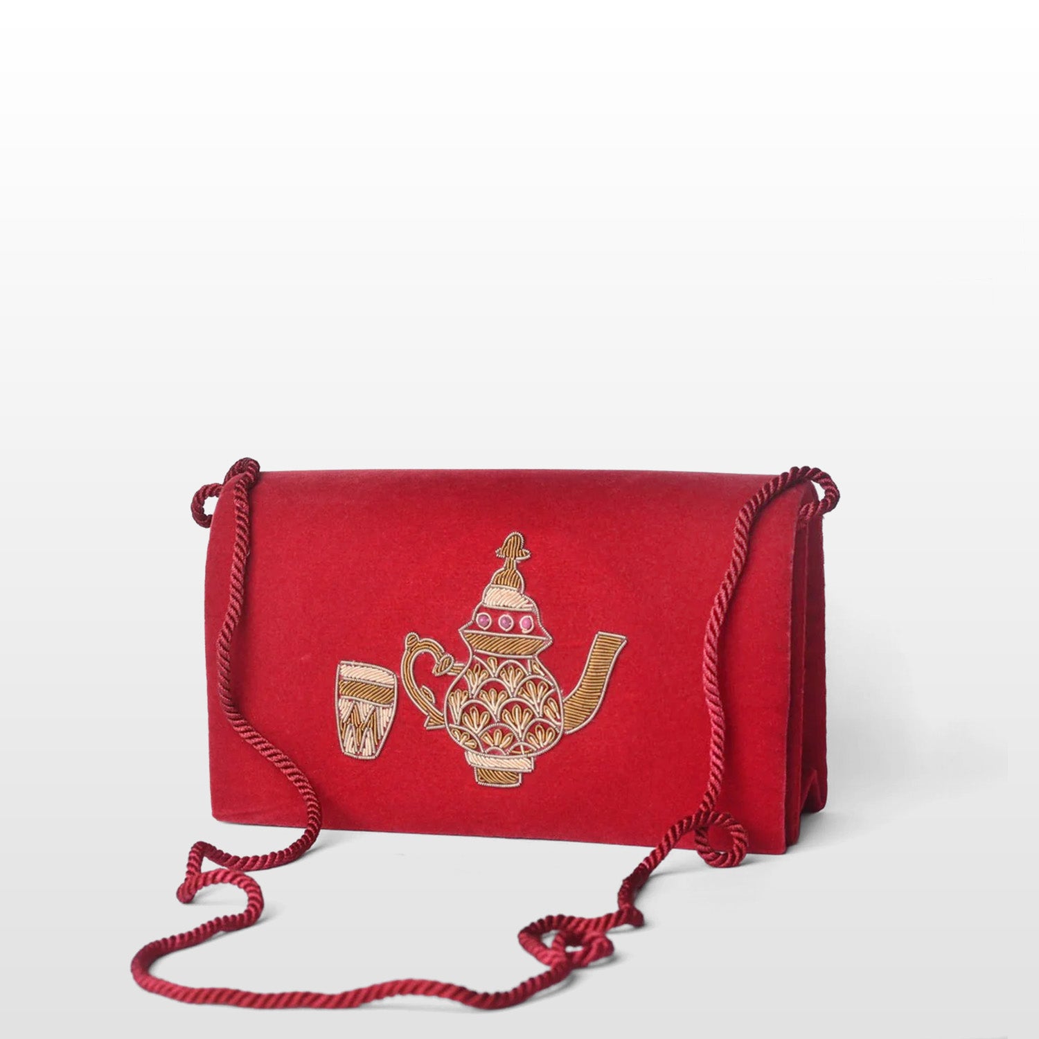 Velvet Handmade Crossbody Bag, Embellished with Embroidery
