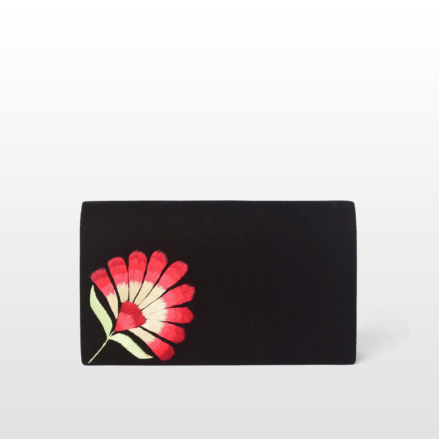 Black Velvet Handmade Crossbody Bag, Embellished with Floral Embroidery Pattern