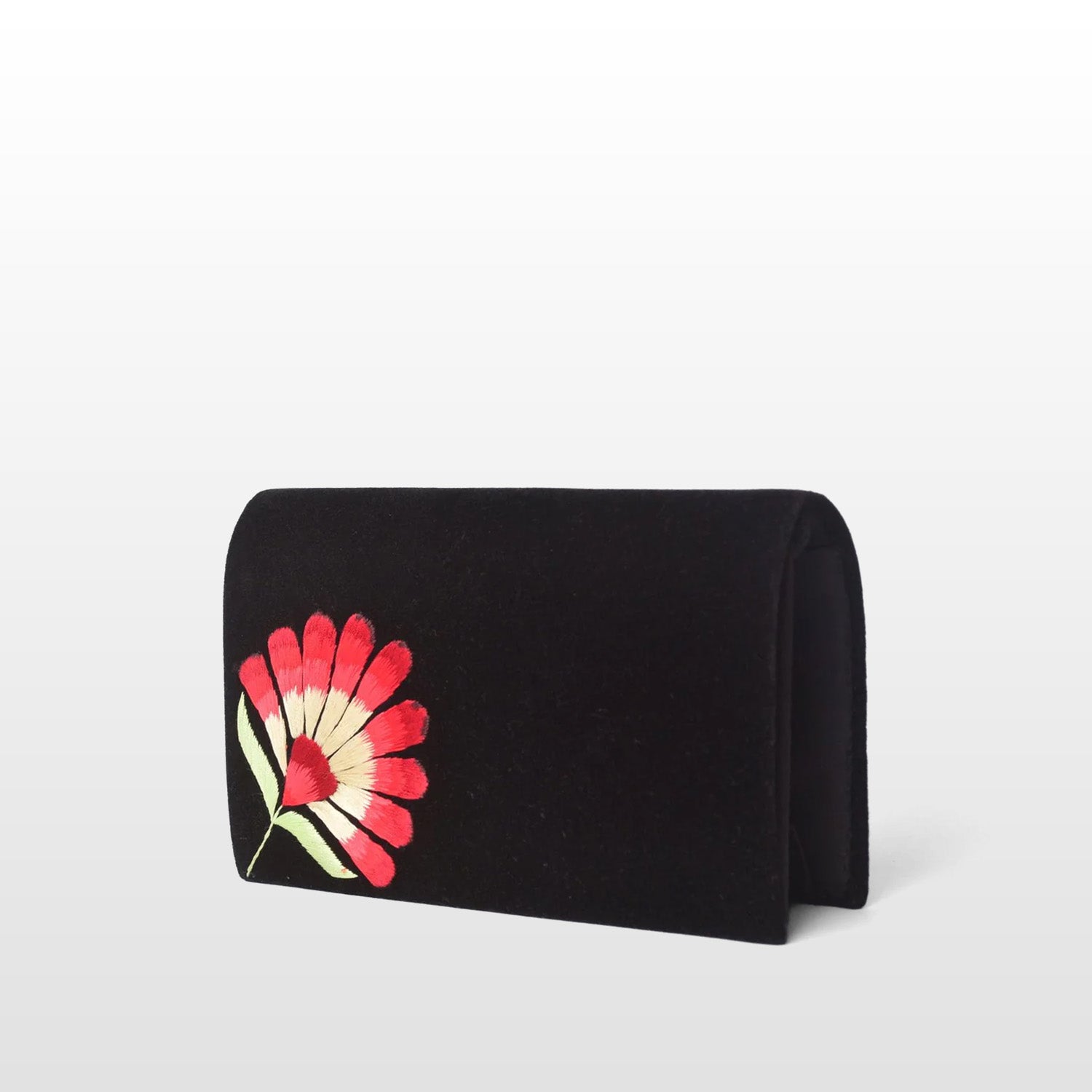 Black Velvet Handmade Crossbody Bag, Embellished with Floral Embroidery Pattern