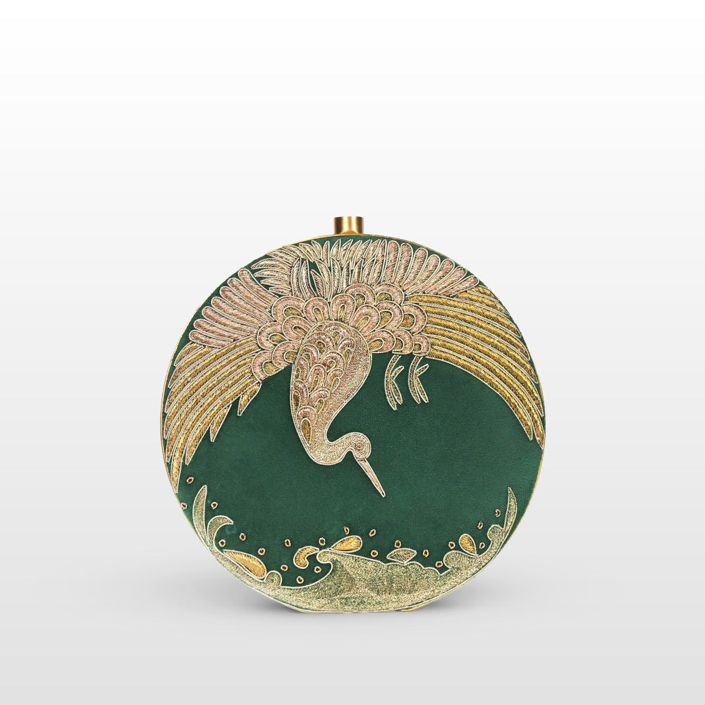 Opulent Green Swan Clutch