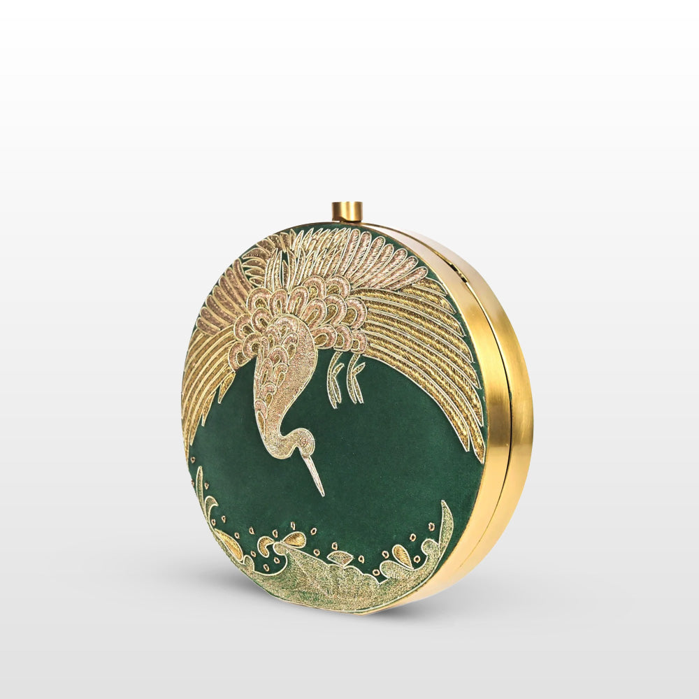 Opulent Green Swan Clutch