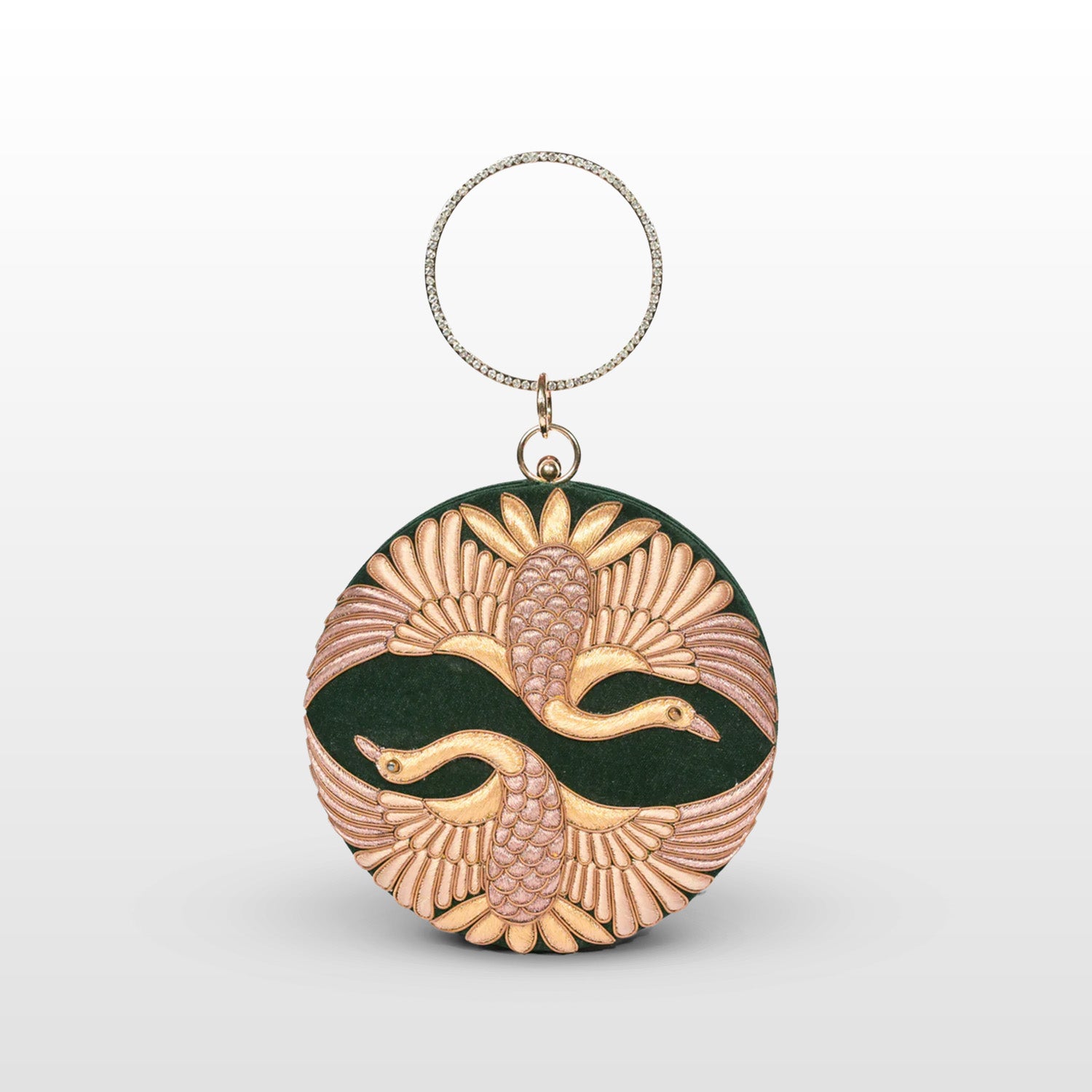 Swan Song in Noir Majesty – Round Zardosi Handbag