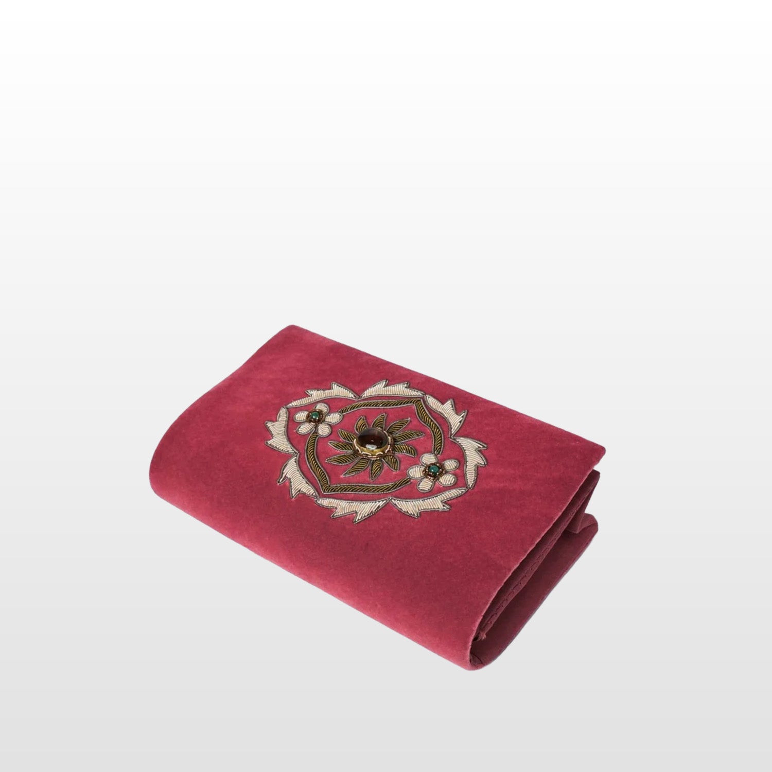 Pink Velvet Handmade Crossbody Bag, Embellished with Smoky Quartz Stones