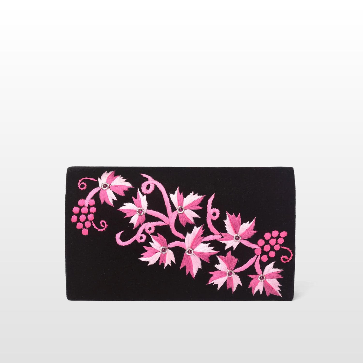 Black Velvet Pink Embroidery Bag, Crossbody Bag Embellished with Pink Embroidery