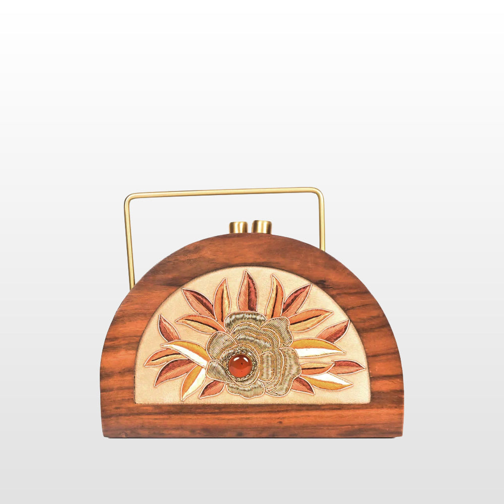 Hand-Embroidered Classic Wooden Handbag