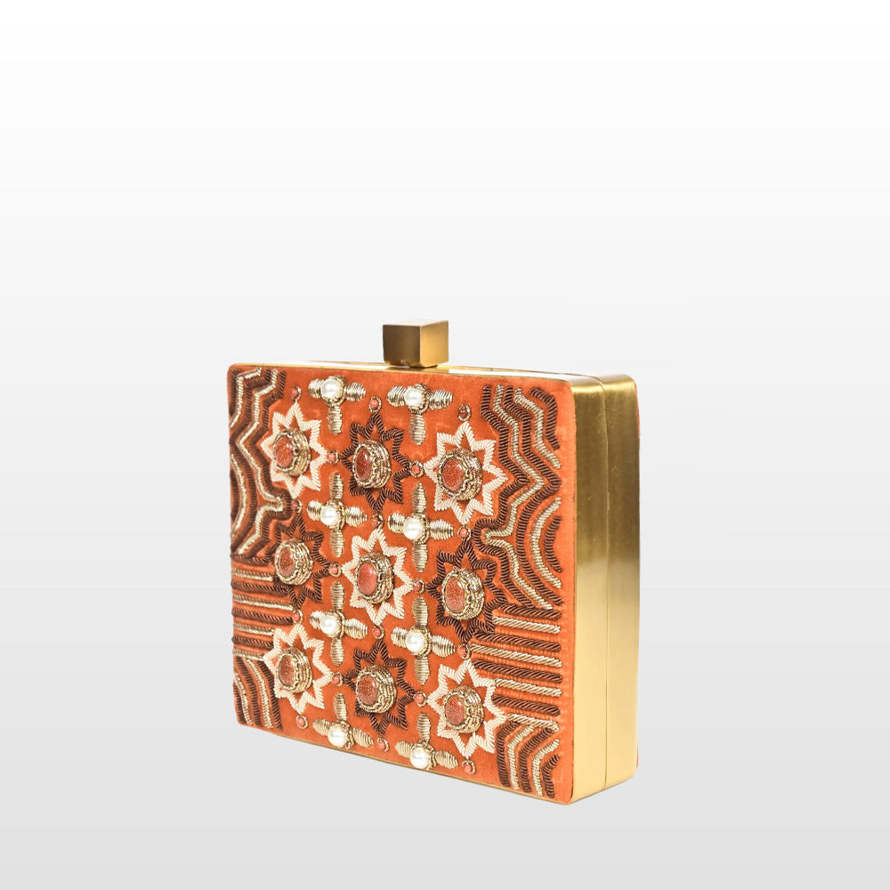 Ember Glow Zardozi Gemstone Handbag