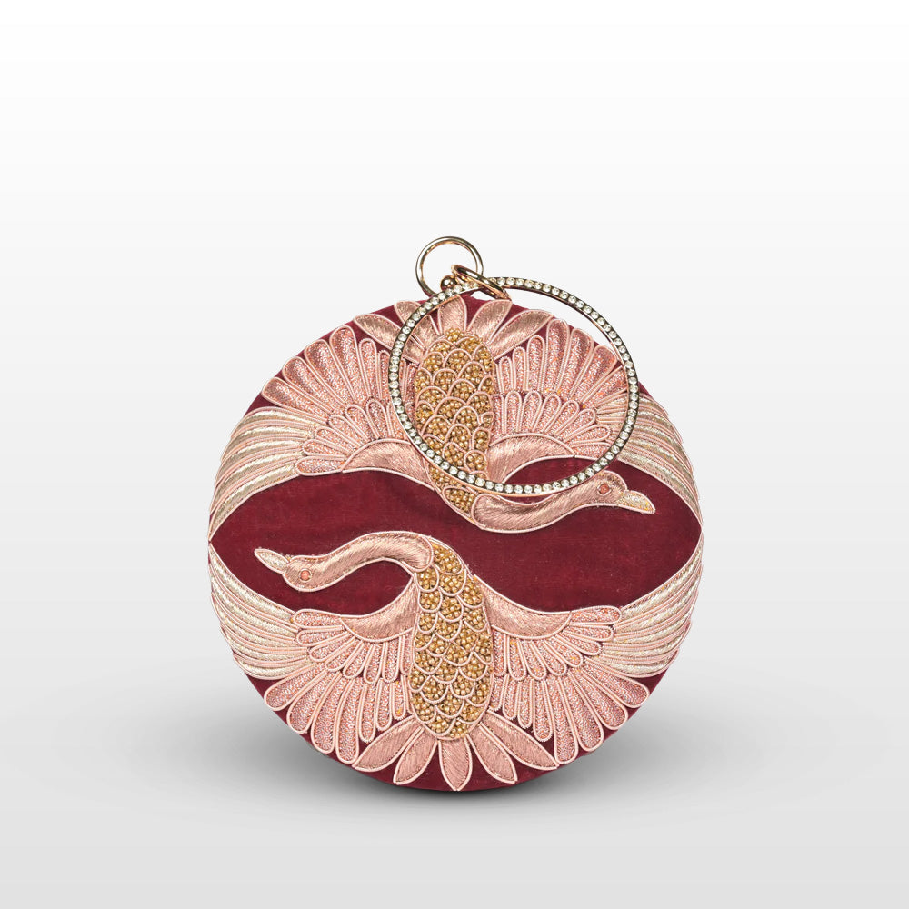 Swan Song in Noir Majesty – Round Zardosi Handbag