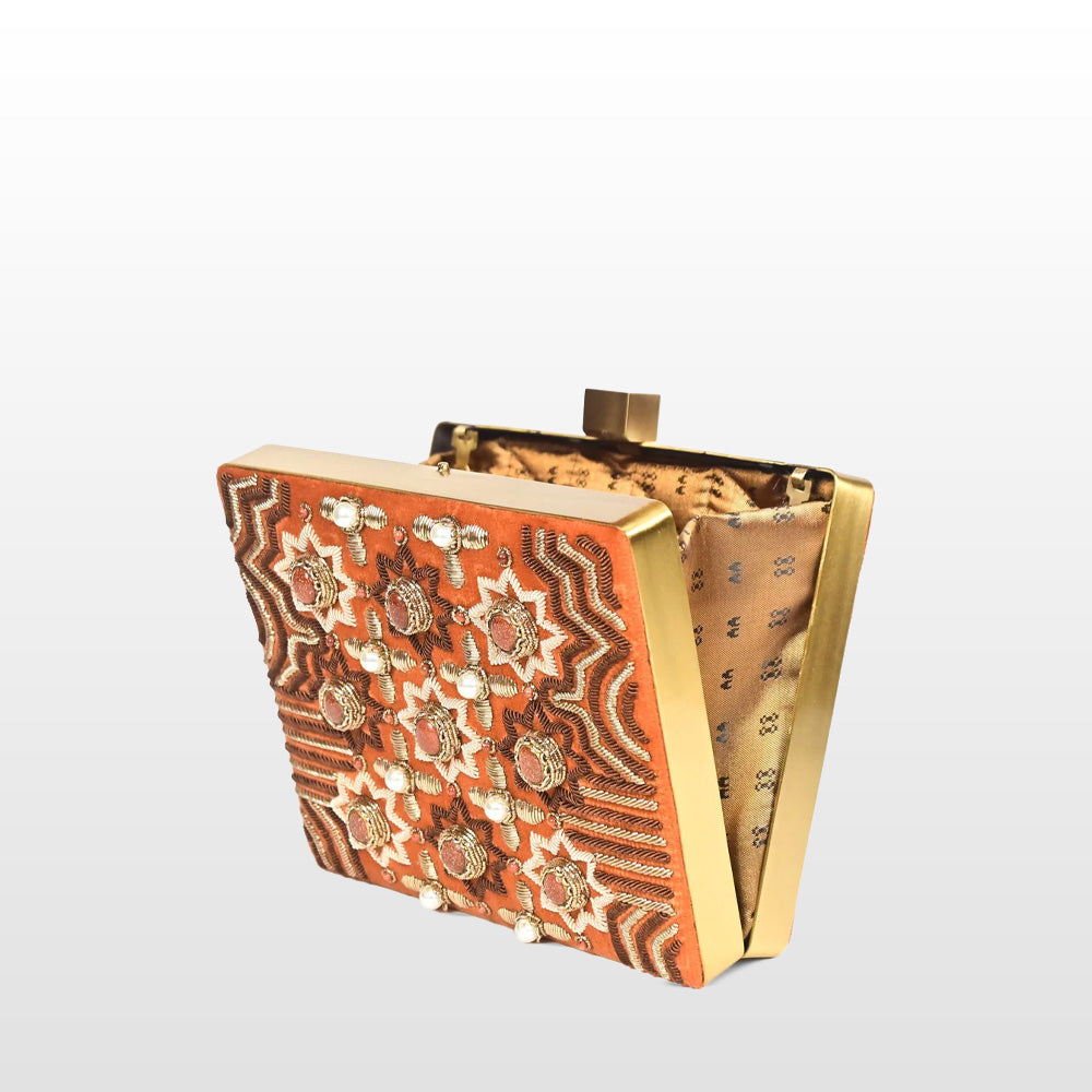 Ember Glow Zardozi Gemstone Handbag