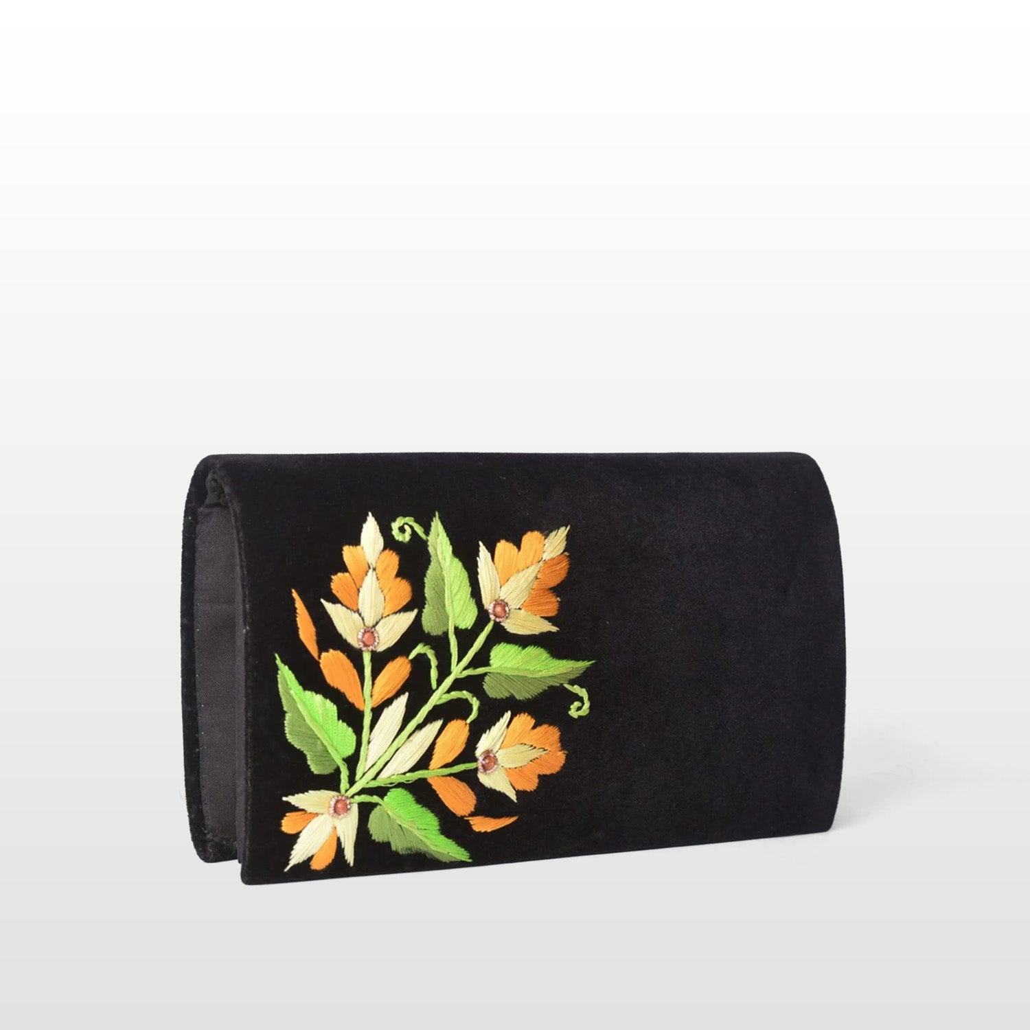 Black Velvet Handmade Crossbody Bag, Embellished with Silk Thread Embroidery