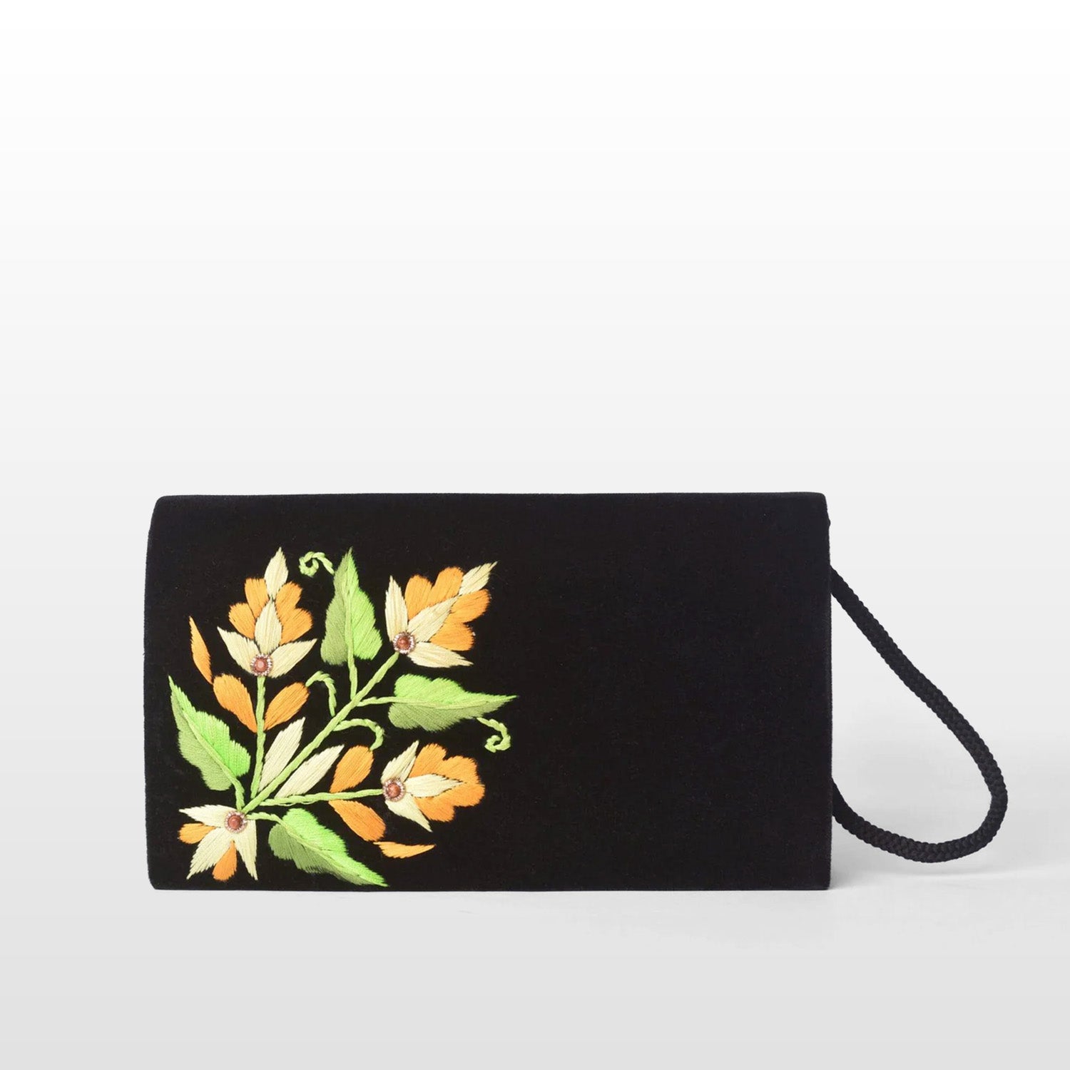 Black Velvet Handmade Crossbody Bag, Embellished with Silk Thread Embroidery
