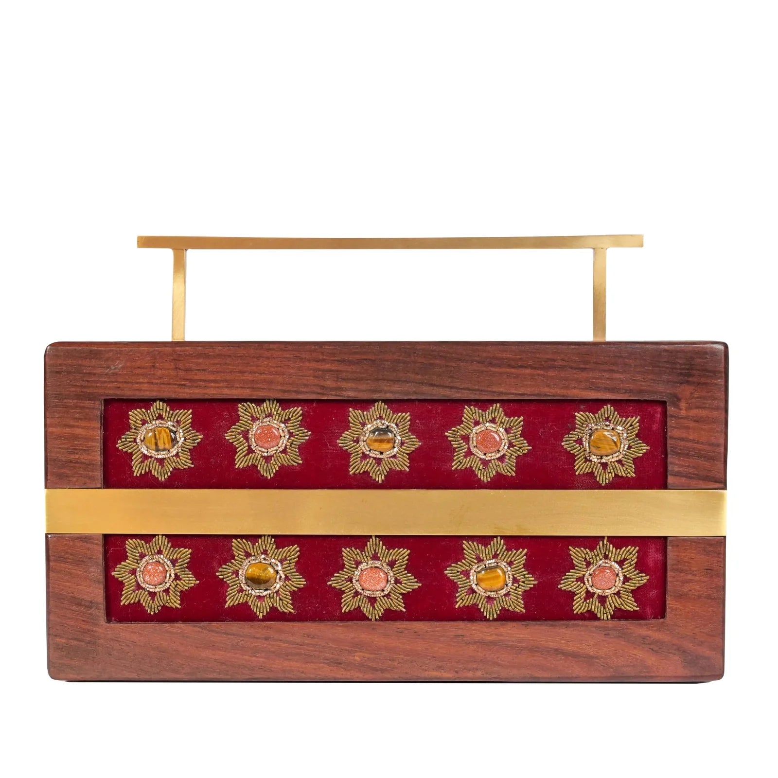 Gulnaar – Maroon Velvet Zardosi Wooden Clutch image 2