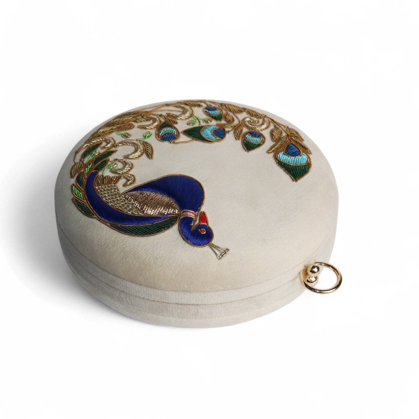 Round Handbag with Peacock Zardosi & Resham Embroidery image 1