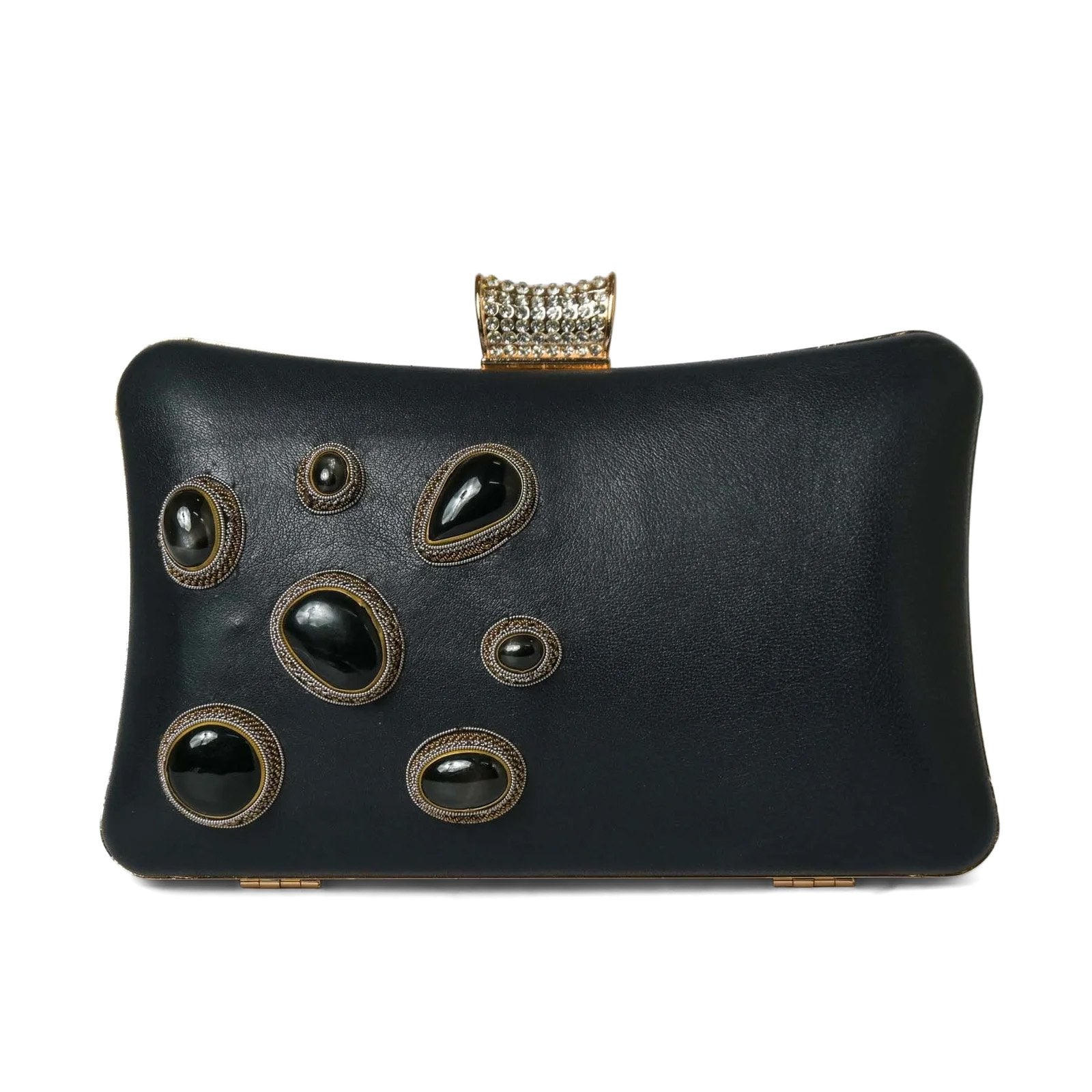 Black Rectangle Handmade Clutch Bag with Jeweled Sparkling Closure knob image 1