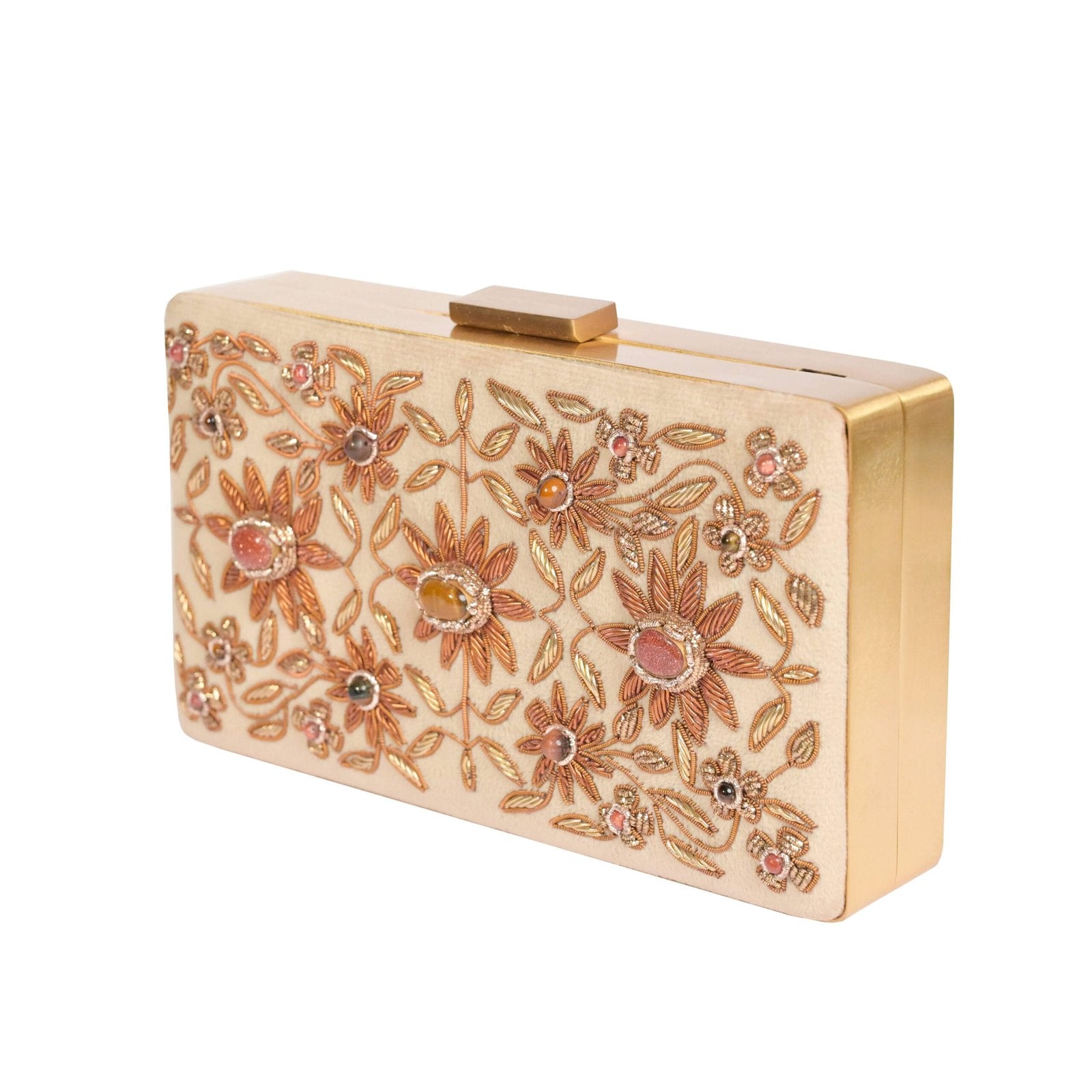 Zarin Gul – Beige Zardosi Velvet Clutch image 1