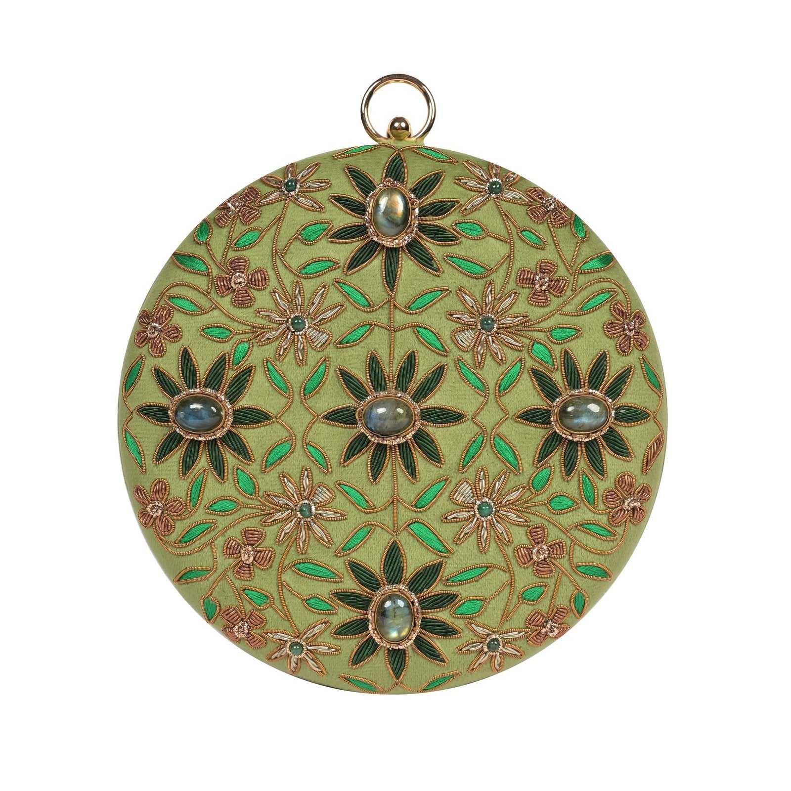 Regal Bloom Round Clutch – Onyx Black Velvet - Green image