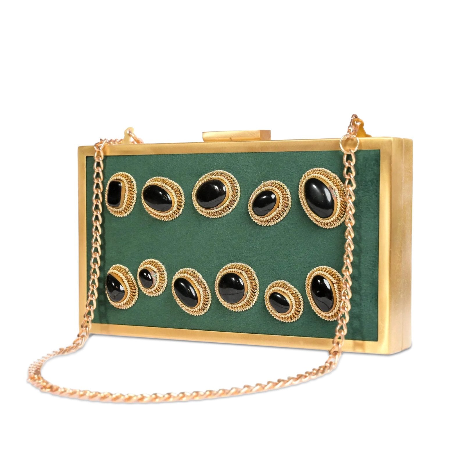Jahaan Ara – Military Green Zardosi Gemstone Clutch image 3