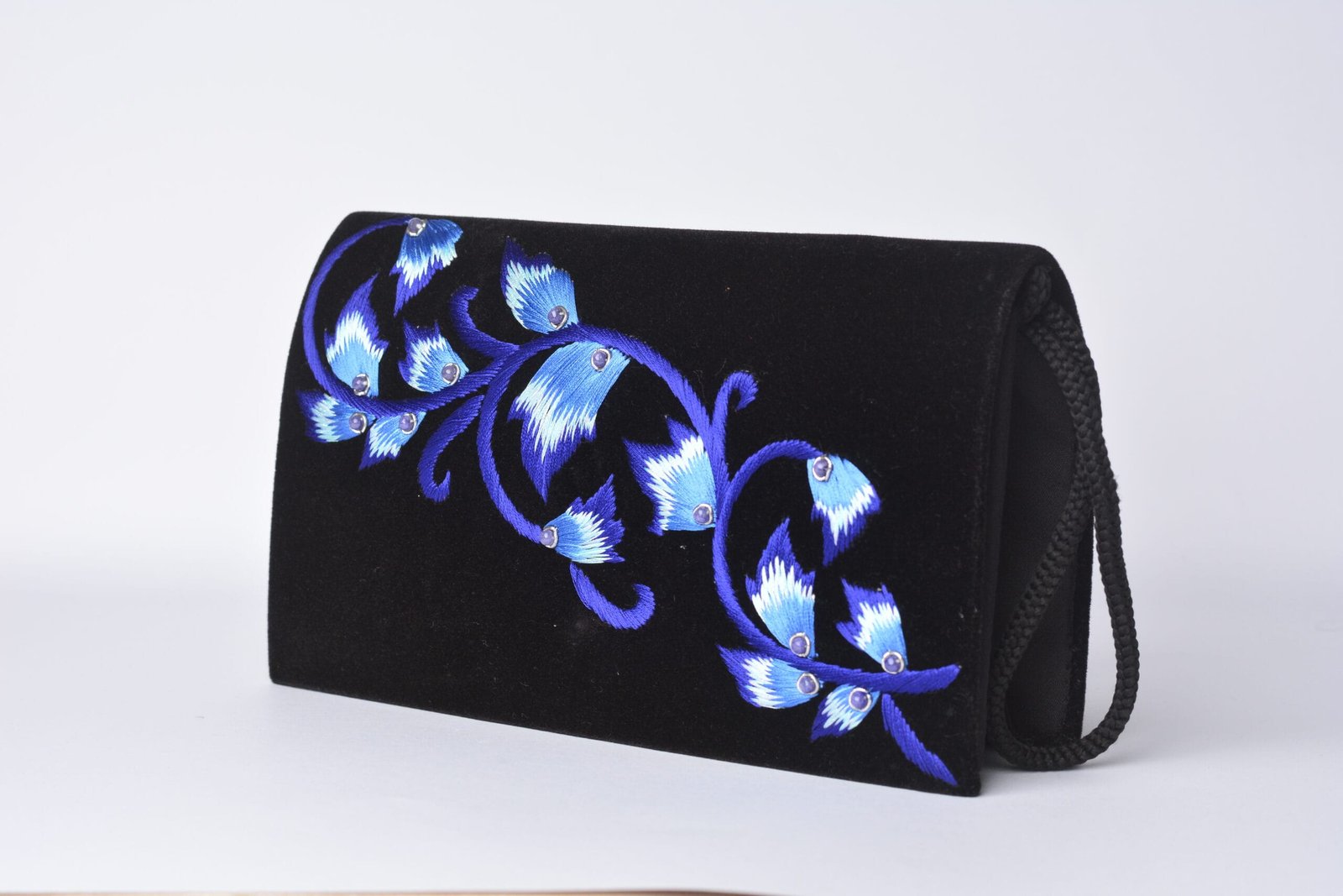 Black Velvet Handmade Crossbody Bag, Embellished with Gemstone Embroidery image 0