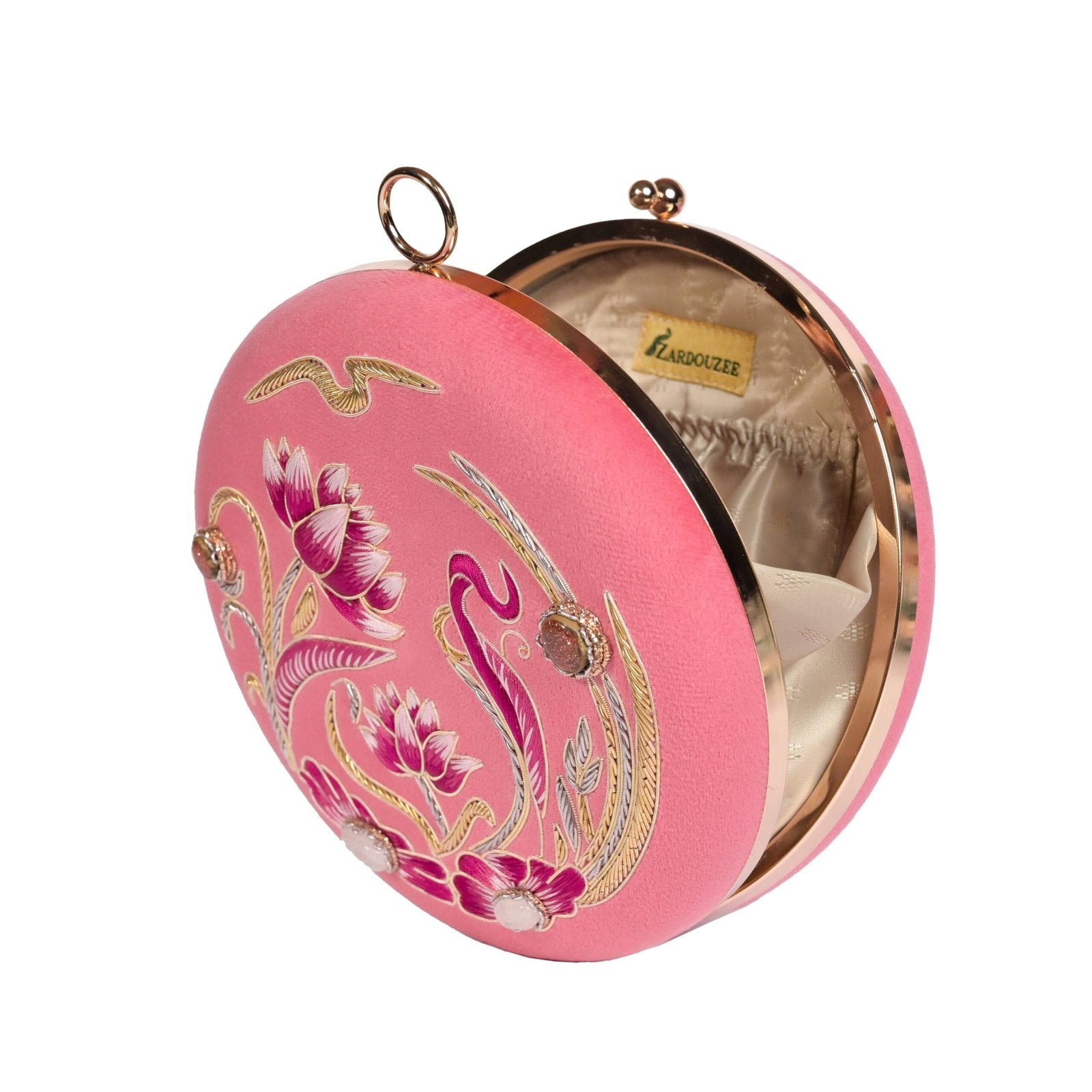Gulbahar – Powder Pink Zardosi Round Clutch image 2