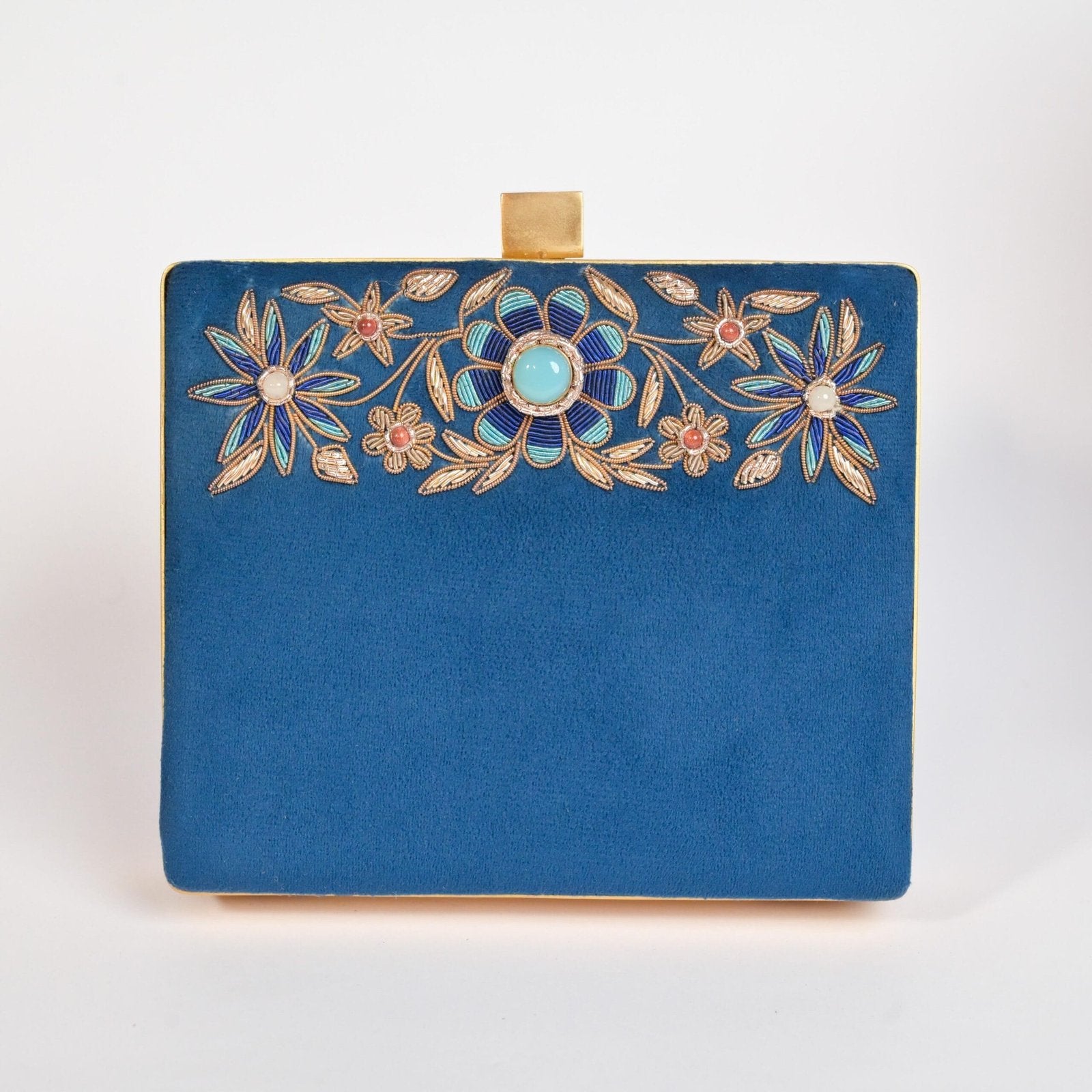 Neel Kamal – Ink Blue Zardosi Gemstone Clutch image 0