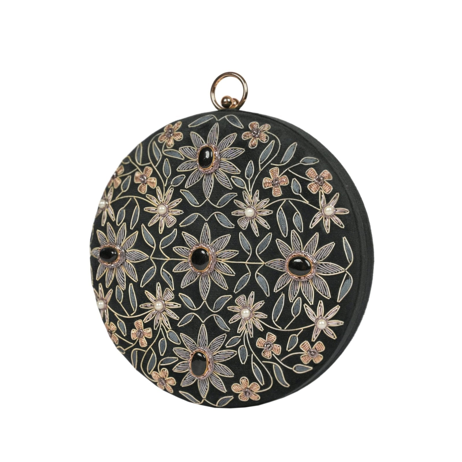 Regal Bloom Round Clutch – Onyx Black Velvet image 1