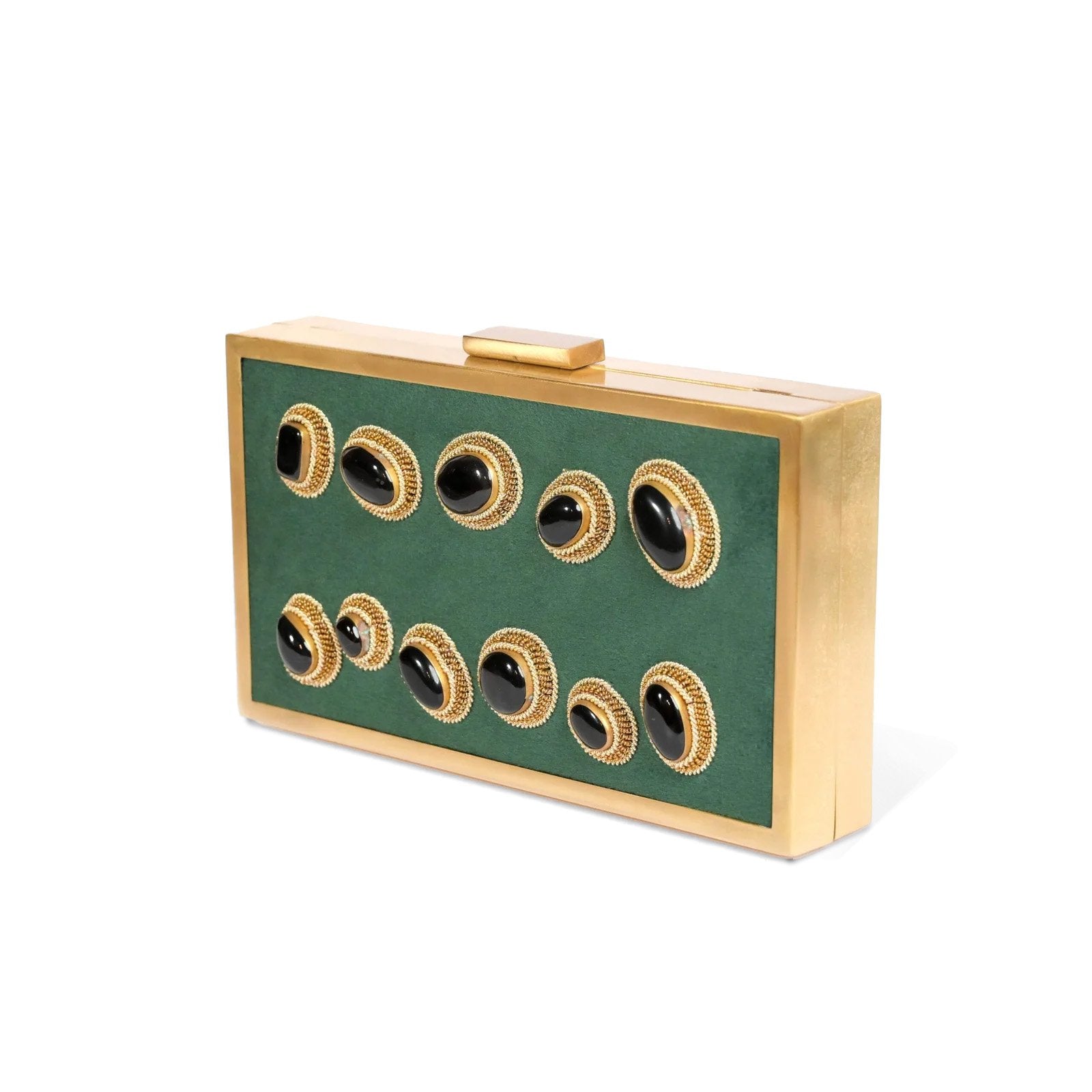 Jahaan Ara – Military Green Zardosi Gemstone Clutch image 5