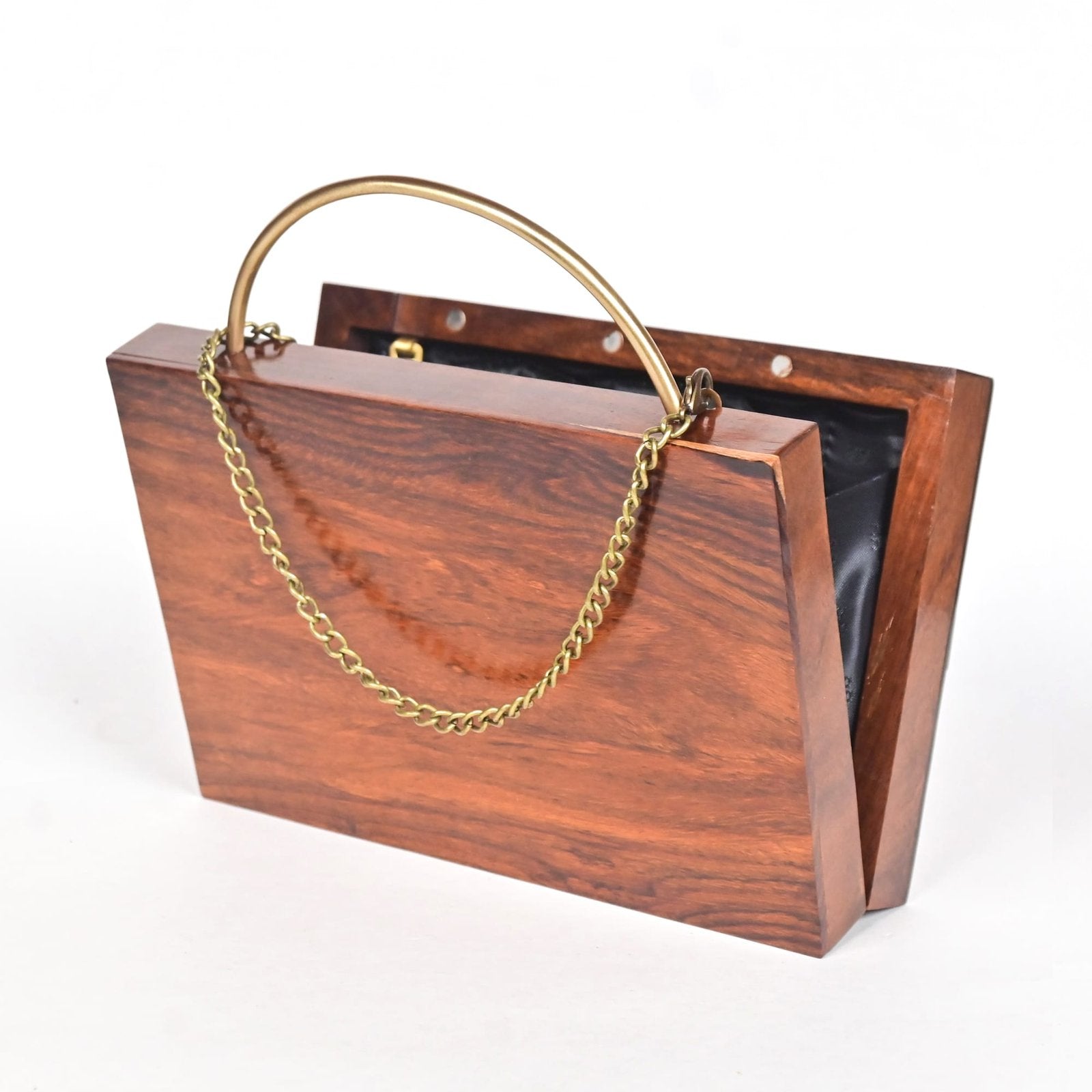 Black Velvet Wooden Frame Handbag image 3
