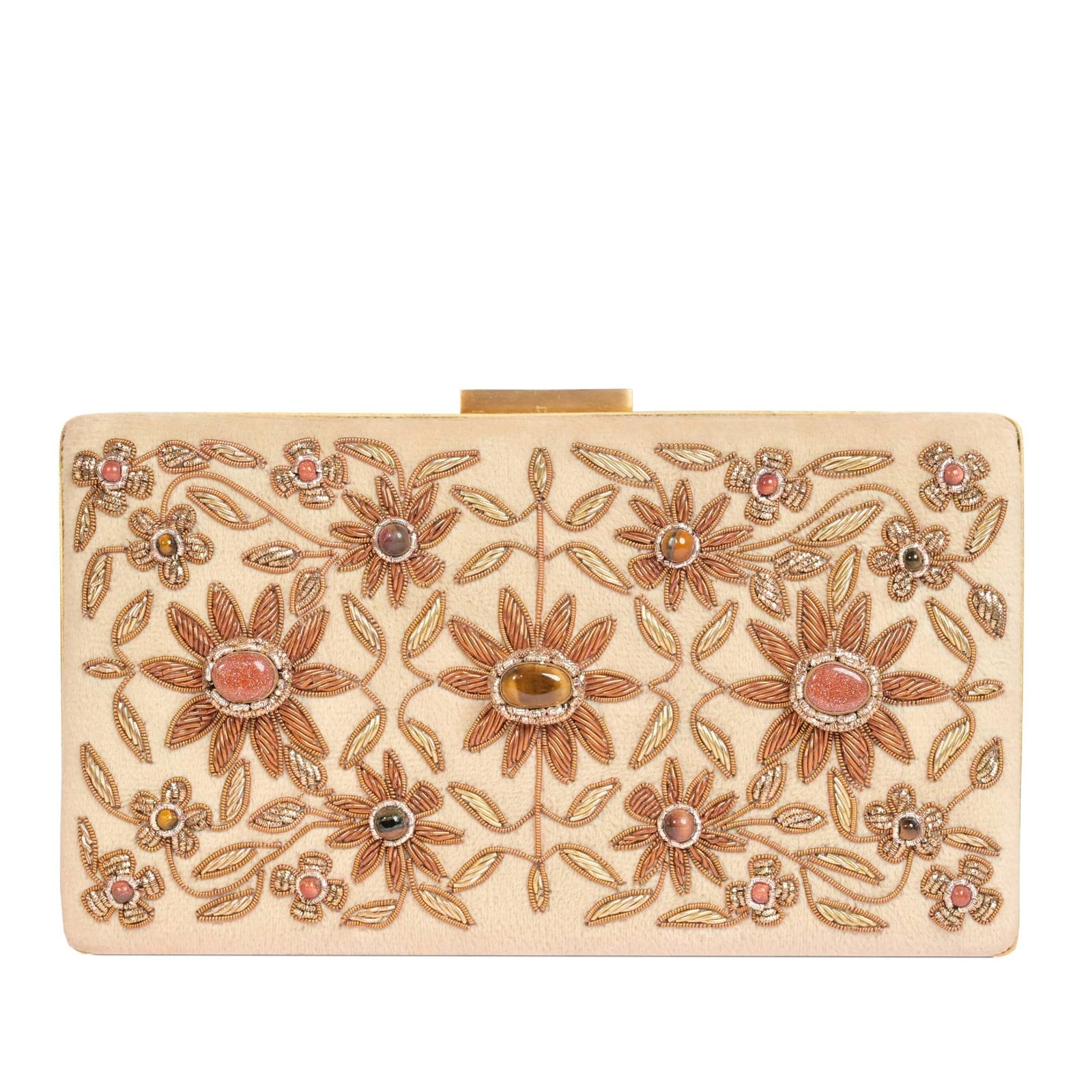 Zarin Gul – Beige Zardosi Velvet Clutch image 0
