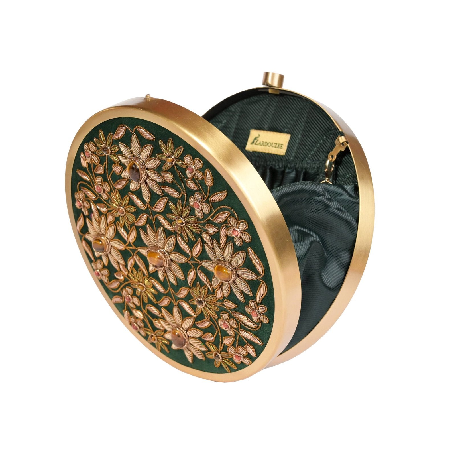 Mehrunisa – Regal Green Zardosi Round Clutch image 3