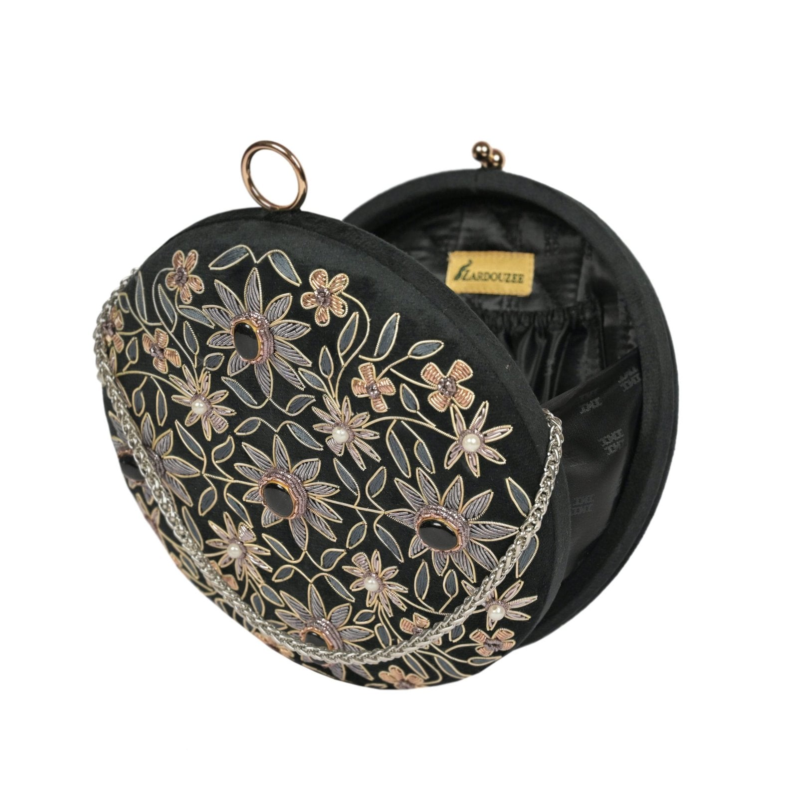 Regal Bloom Round Clutch – Onyx Black Velvet image 4