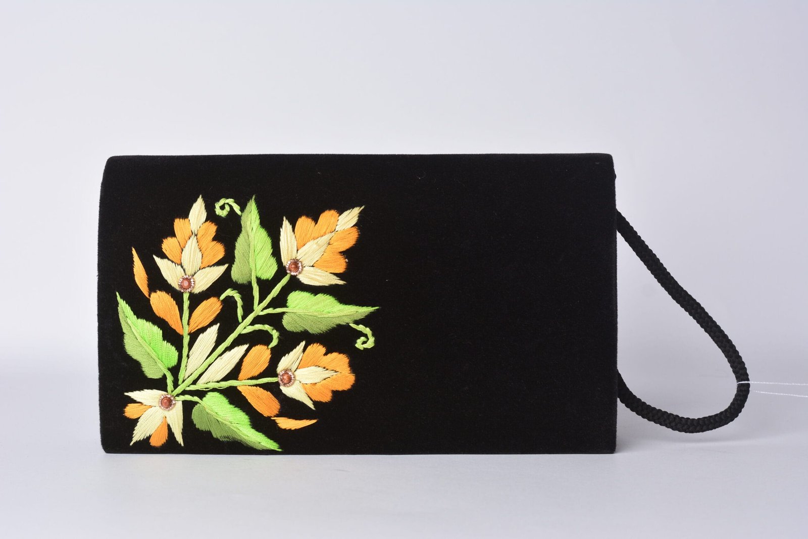 Black Velvet Handmade Crossbody Bag, Embellished with Silk Thread Embroidery image 1