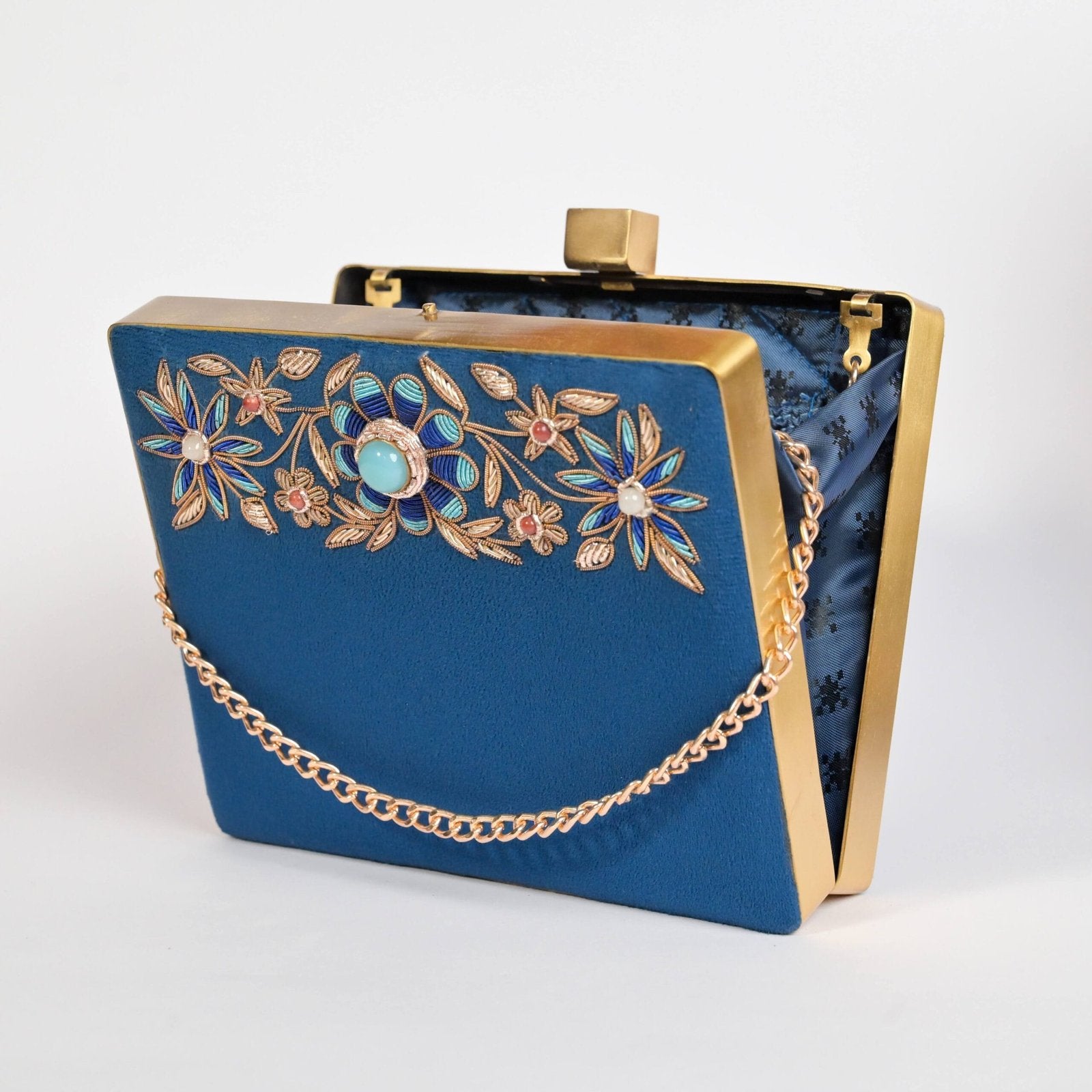 Neel Kamal – Ink Blue Zardosi Gemstone Clutch image 1