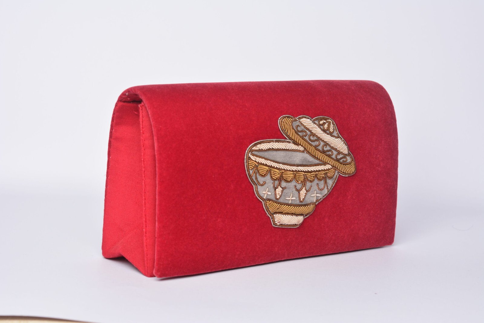 Maroon Velvet Handmade Crossbody Bag, Embellished with Embroidery image 1