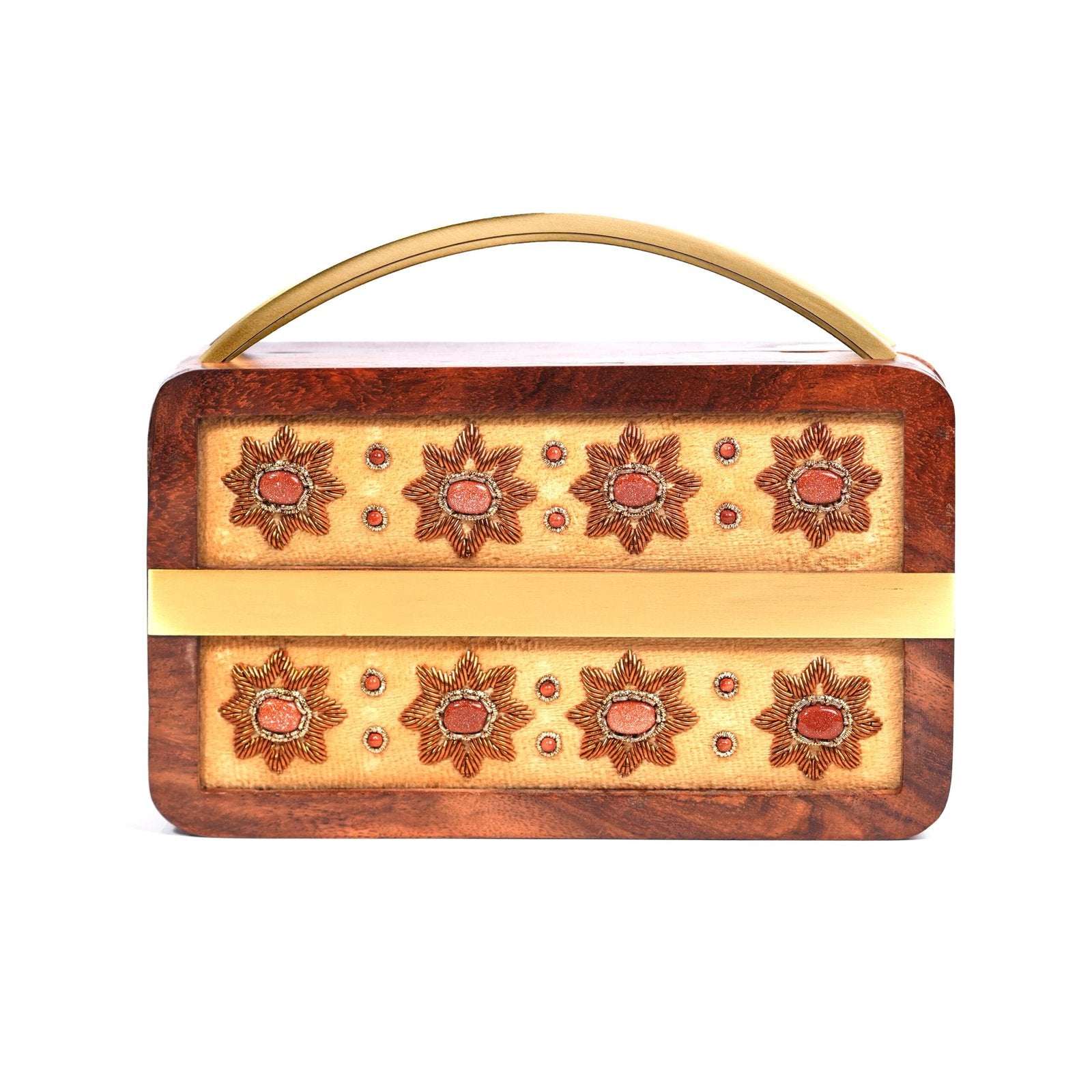 Elegant Embellished Wooden Clutch Purse with Exquisite Zardosi Art - Beige image