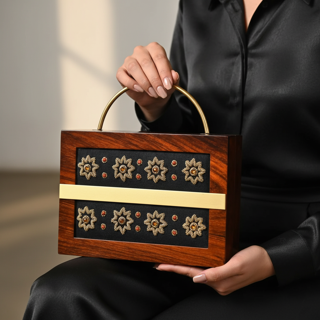 Black Velvet Wooden Frame Handbag image 0