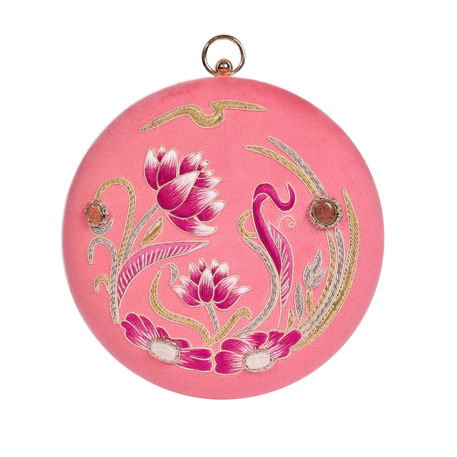 Gulbahar – Powder Pink Zardosi Round Clutch image 0