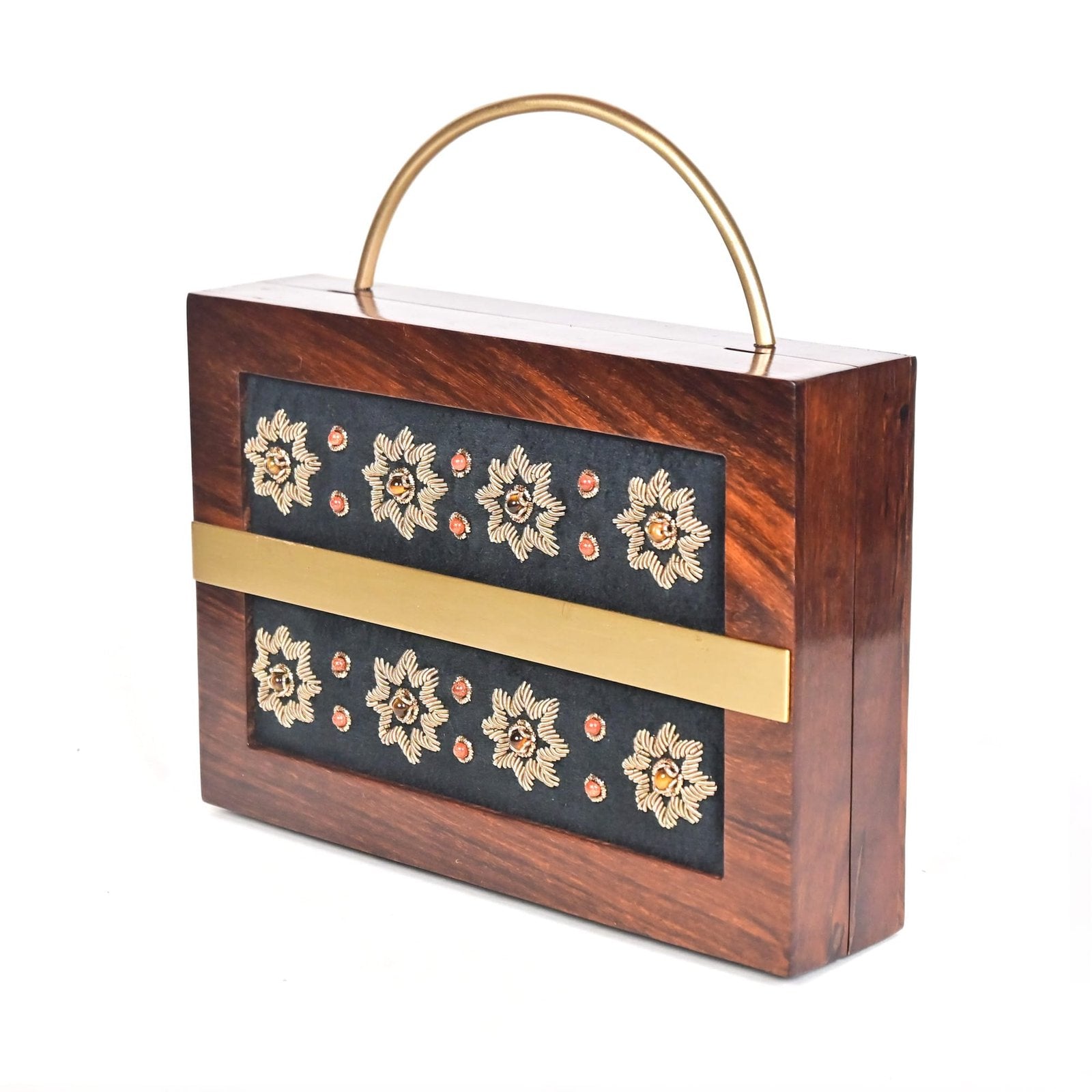 Black Velvet Wooden Frame Handbag image 4