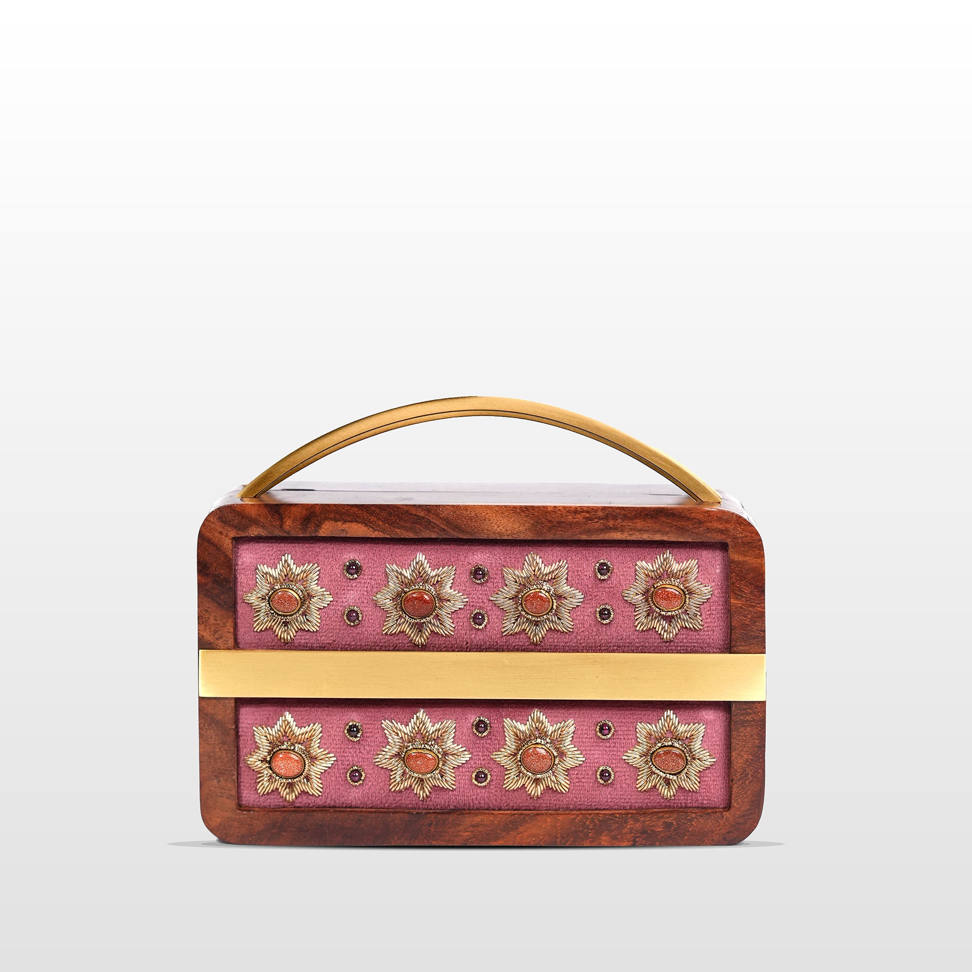 Elegant Embellished Wooden Clutch Purse with Exquisite Zardosi Art