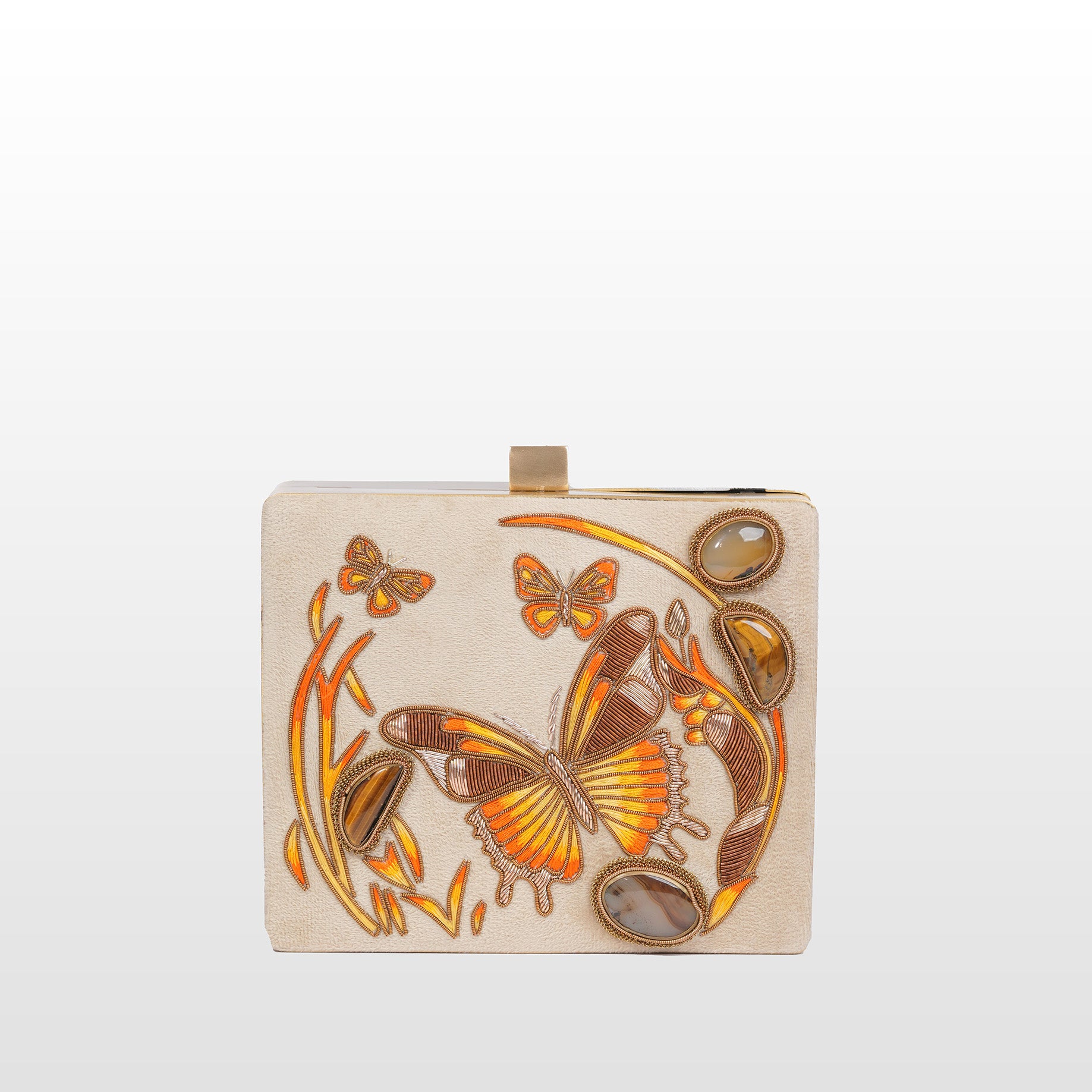 Hand-Embroidered Butterfly Velvet Clutch