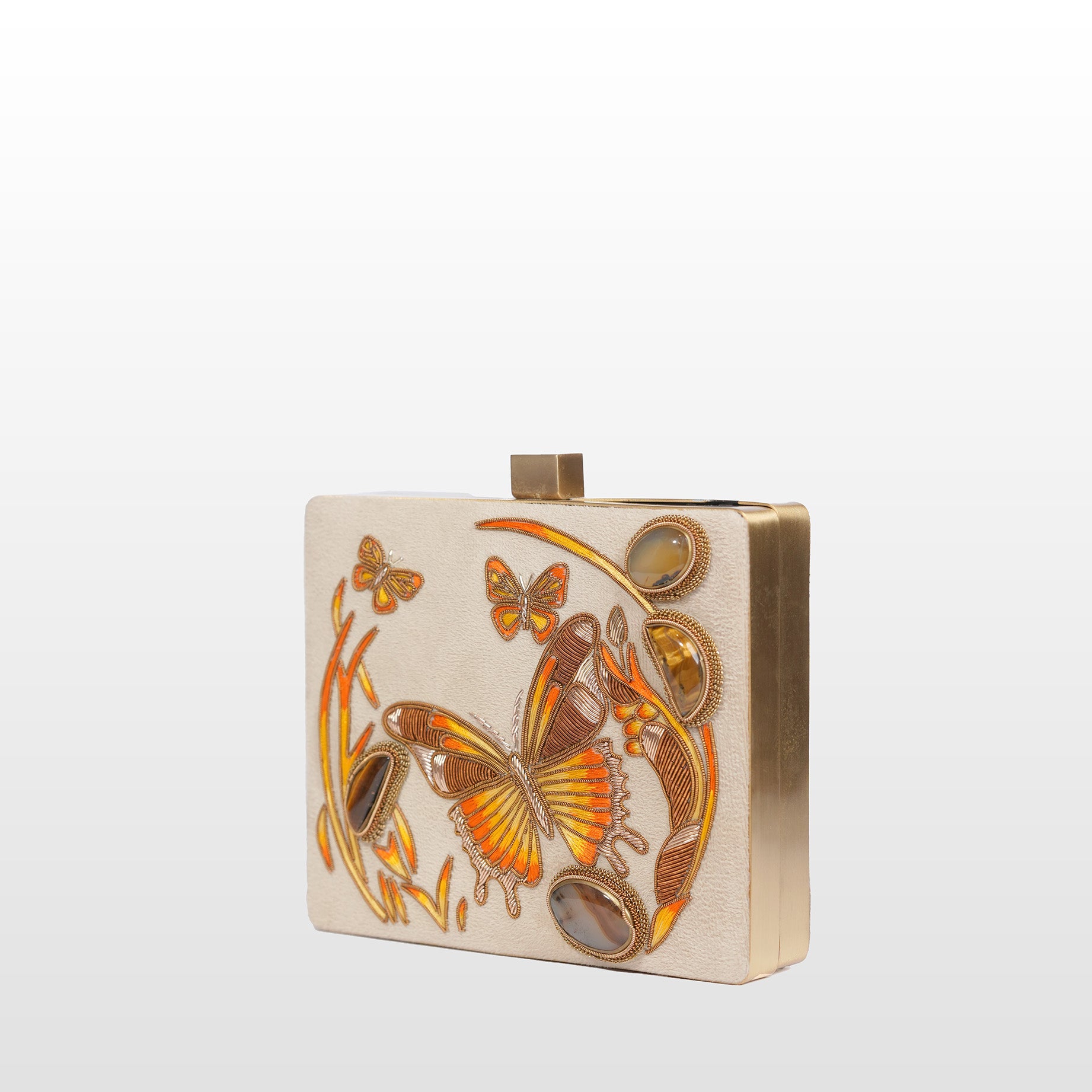Hand-Embroidered Butterfly Velvet Clutch