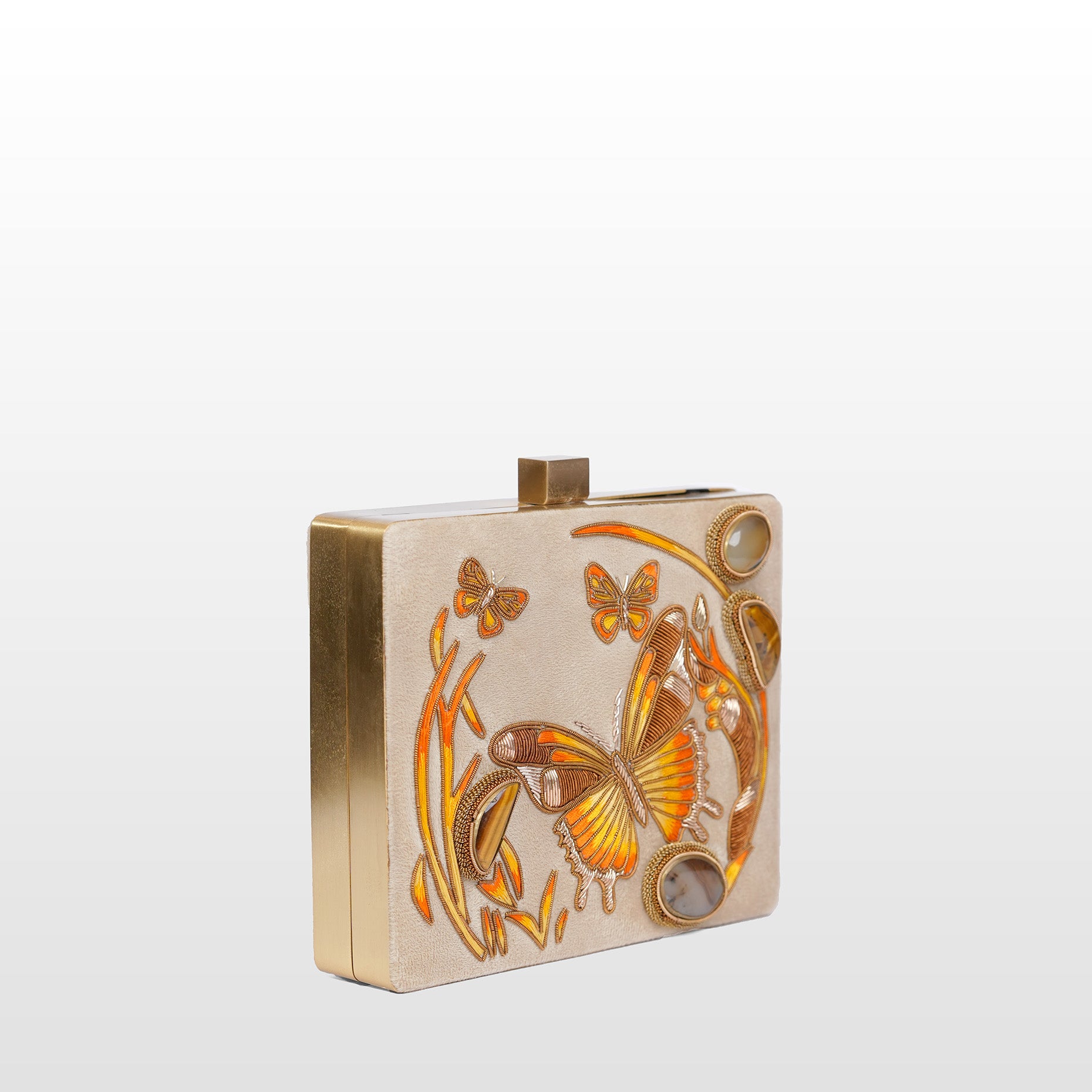 Hand-Embroidered Butterfly Velvet Clutch