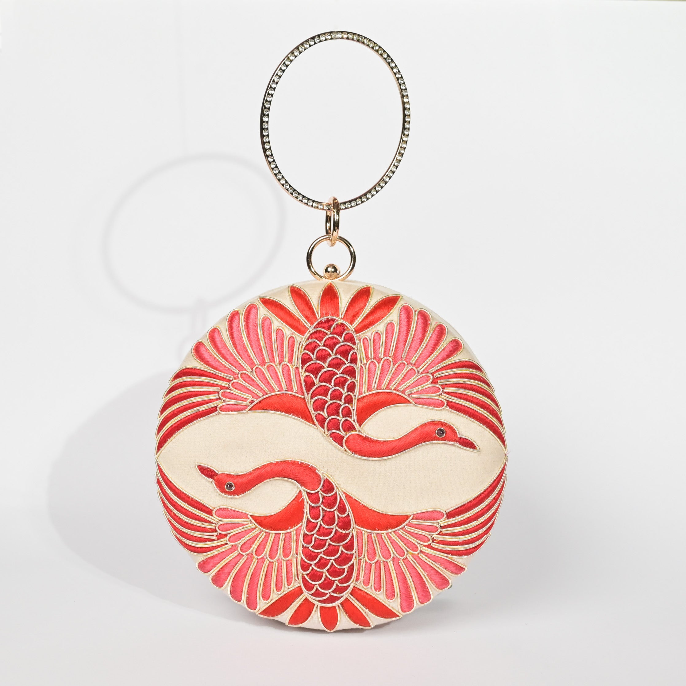 Swan Song in Noir Majesty – Round Zardosi Handbag