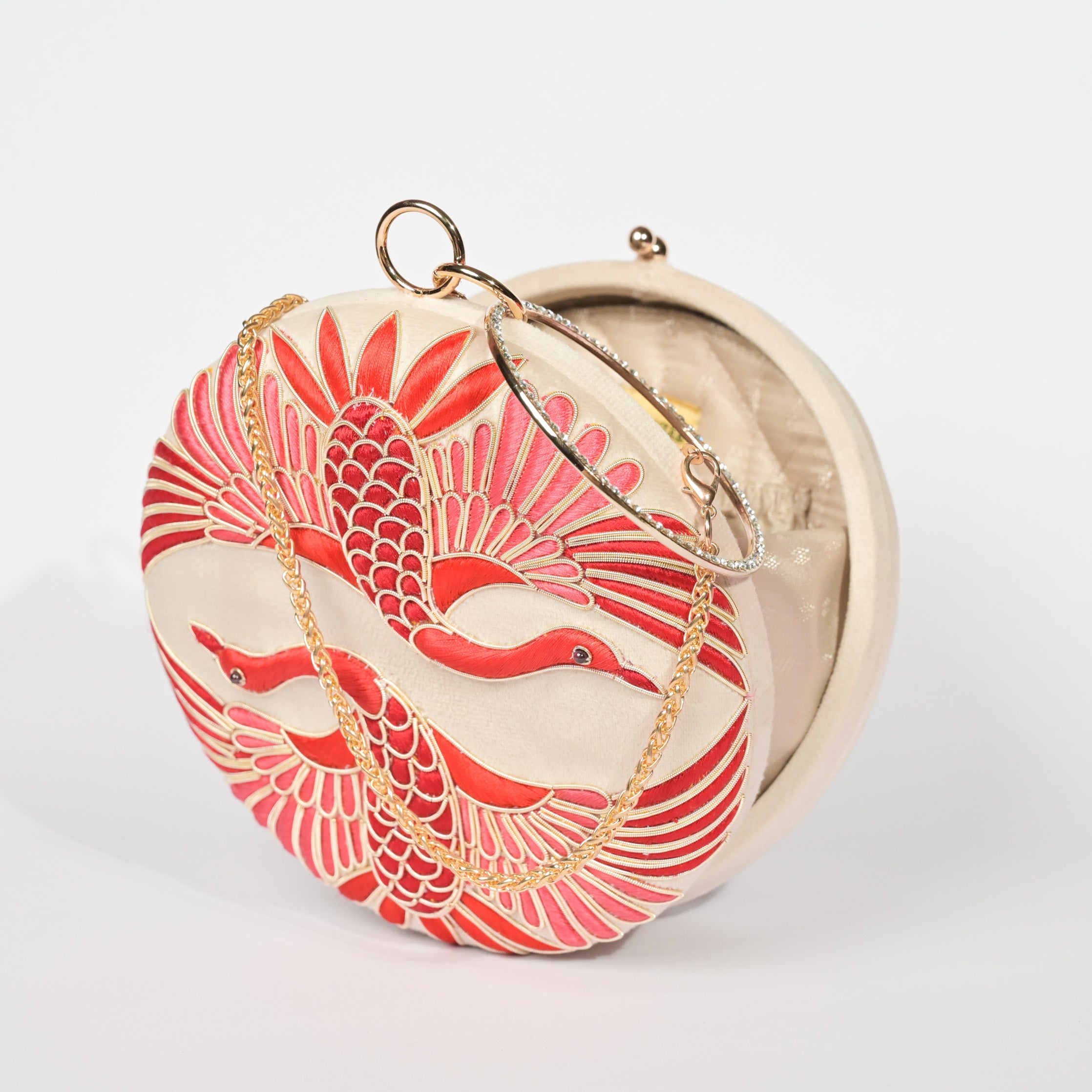 Swan Song in Noir Majesty – Round Zardosi Handbag