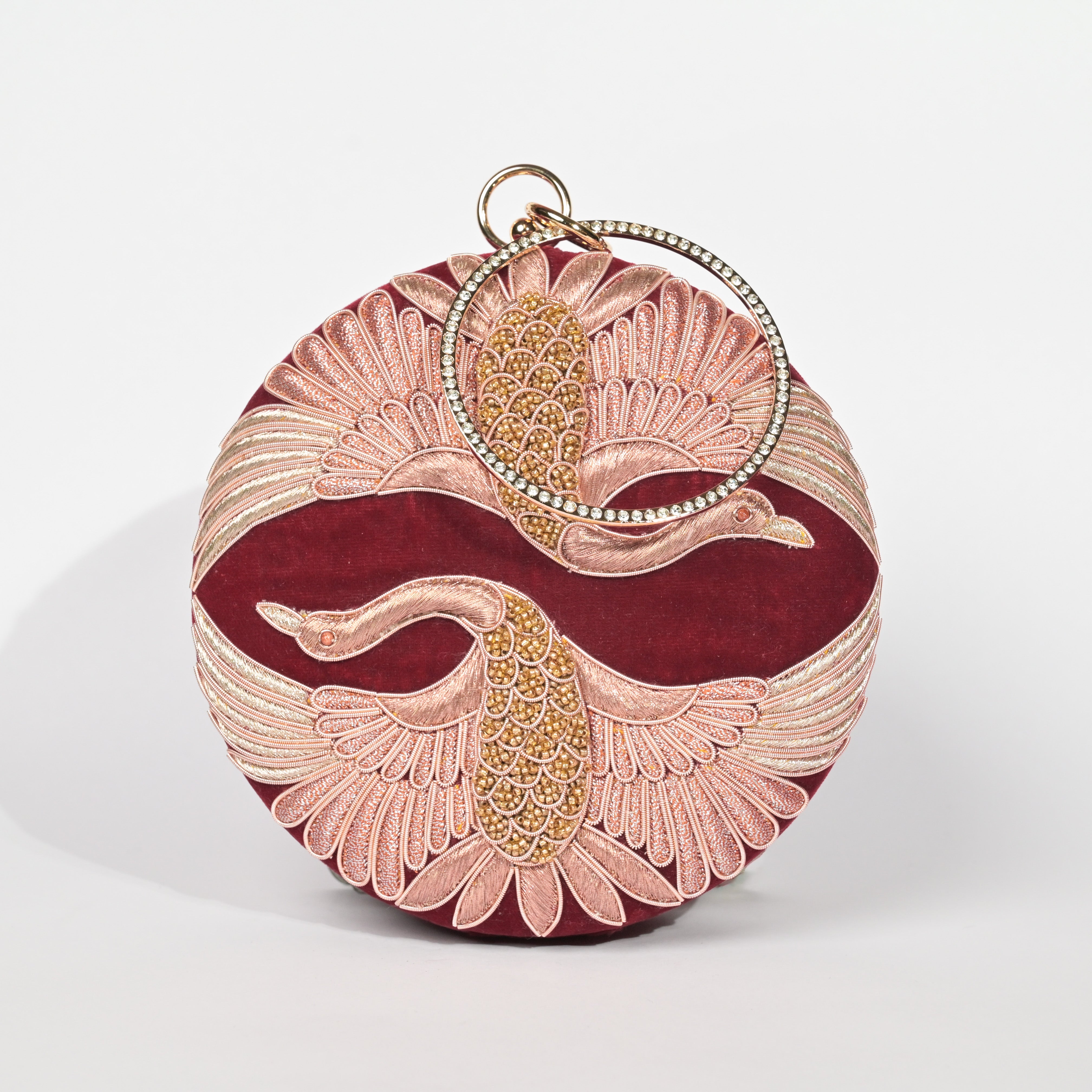 Swan Song in Noir Majesty – Round Zardosi Handbag